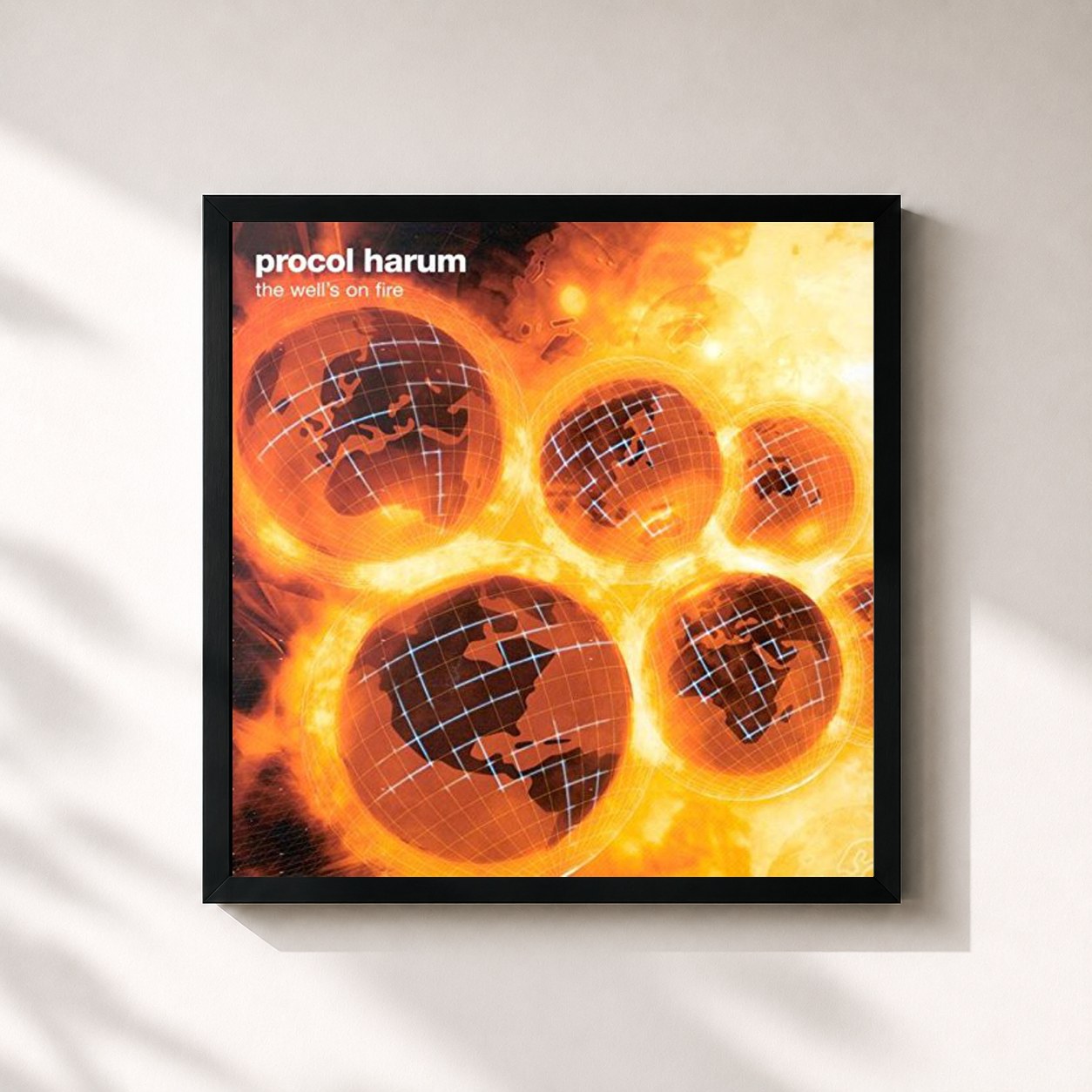 #noir Tableau carré de l'album The Well's on Fire de Procol Harum, cadre noir 32x32 cm