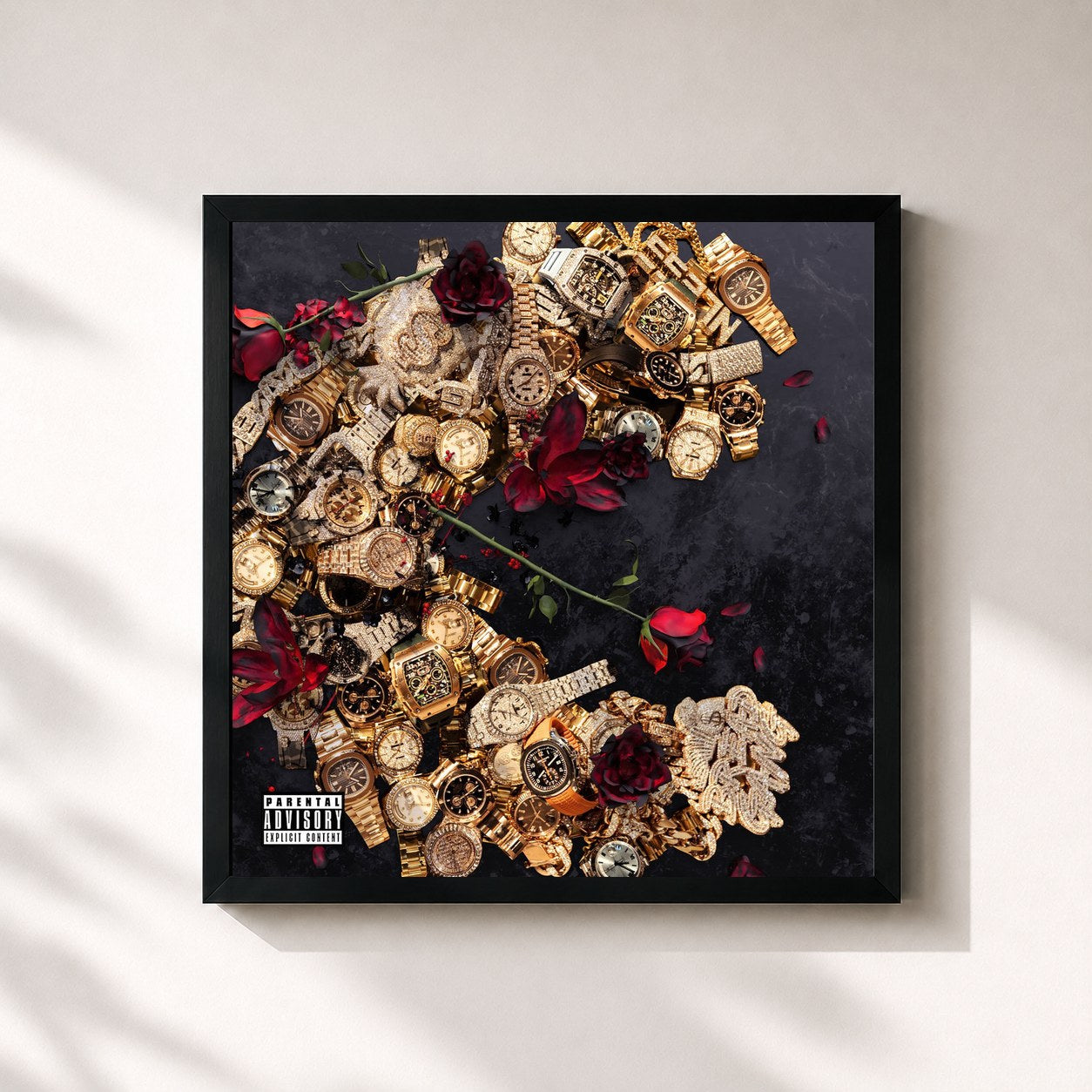 #noir Tableau carré de l'album Time Served (Deluxe) de Moneybagg Yo, cadre noir 32x32 cm