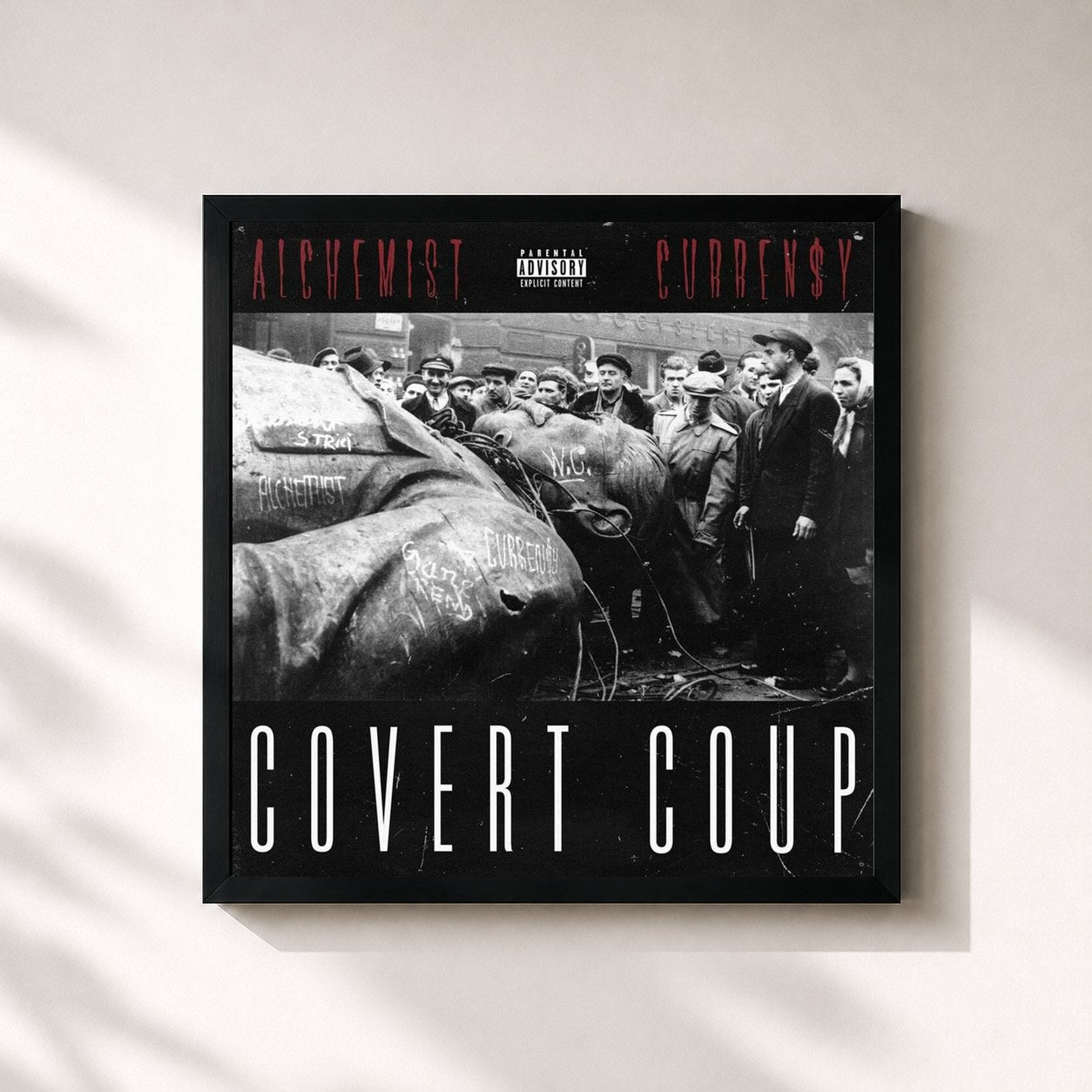 #noir Tableau carré de l'album Covert Coup de Curren$y, cadre noir 32x32 cm