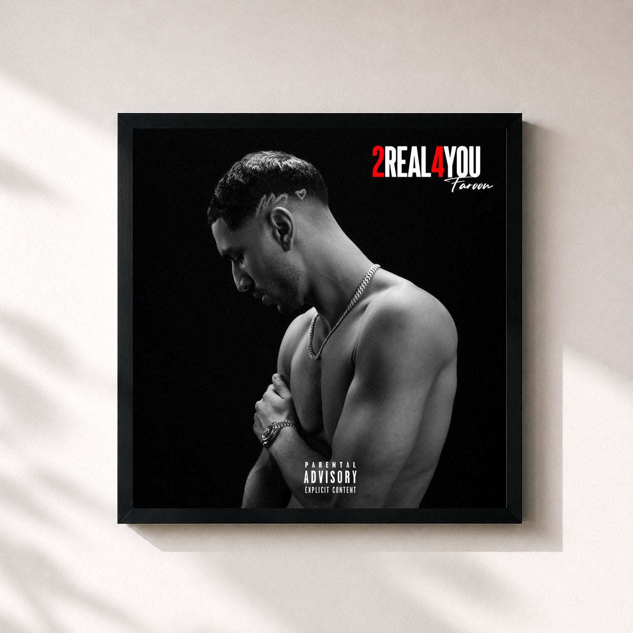 #noir Tableau carré de l'album 2Real4You de Faroon, cadre noir 32x32 cm