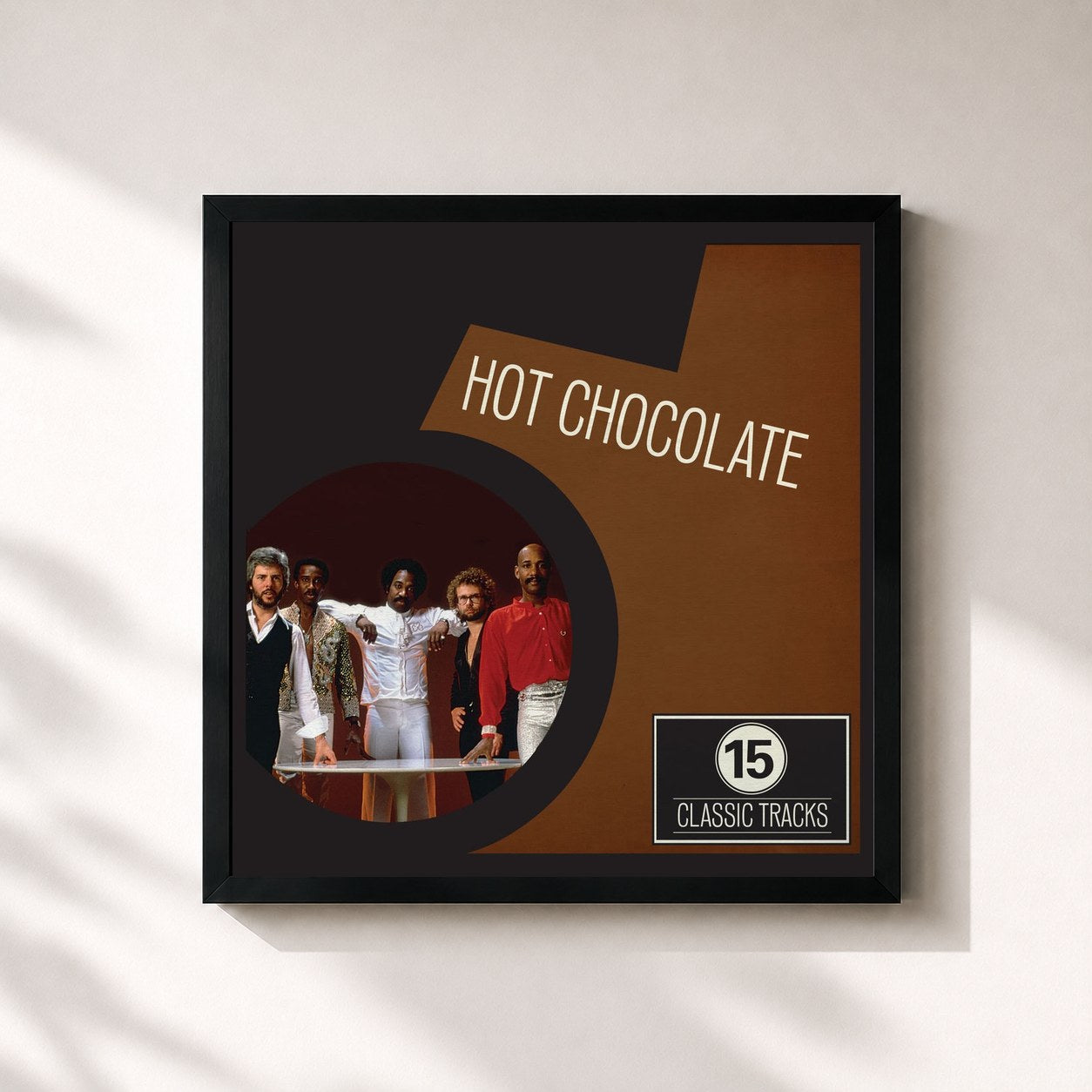 #noir Tableau carré de l'album 15 Classic Tracks: Hot Chocolate de Hot Chocolate, cadre noir 32x32 cm