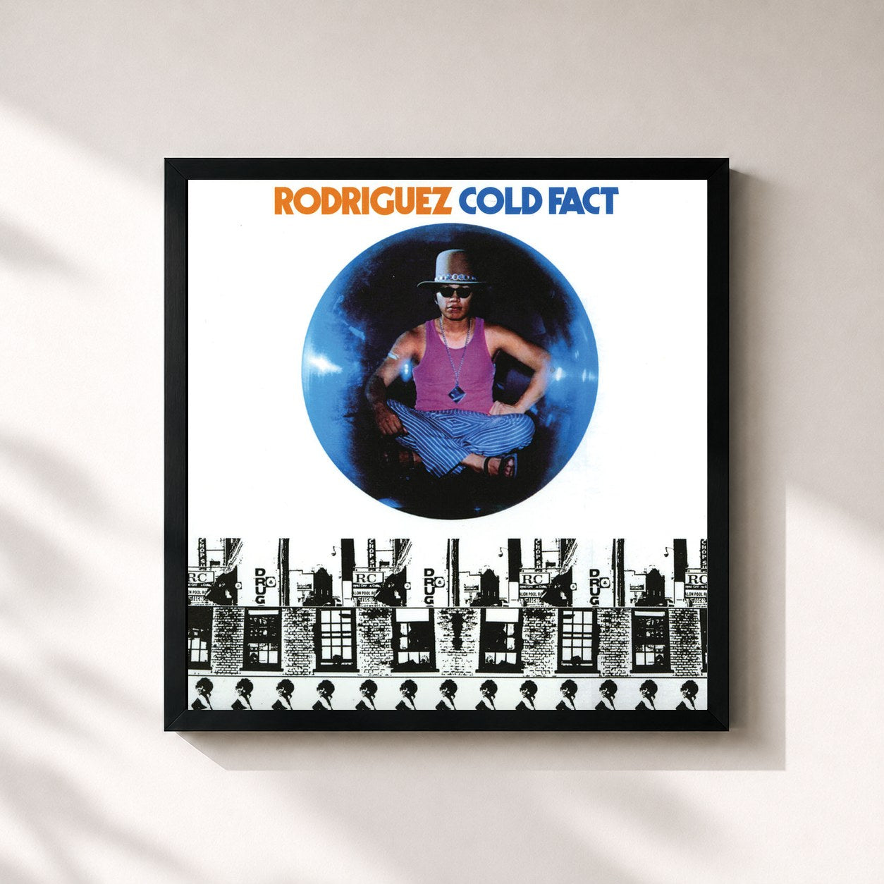 #noir Tableau carré de l'album Cold Fact de Rodriguez, cadre noir 32x32 cm