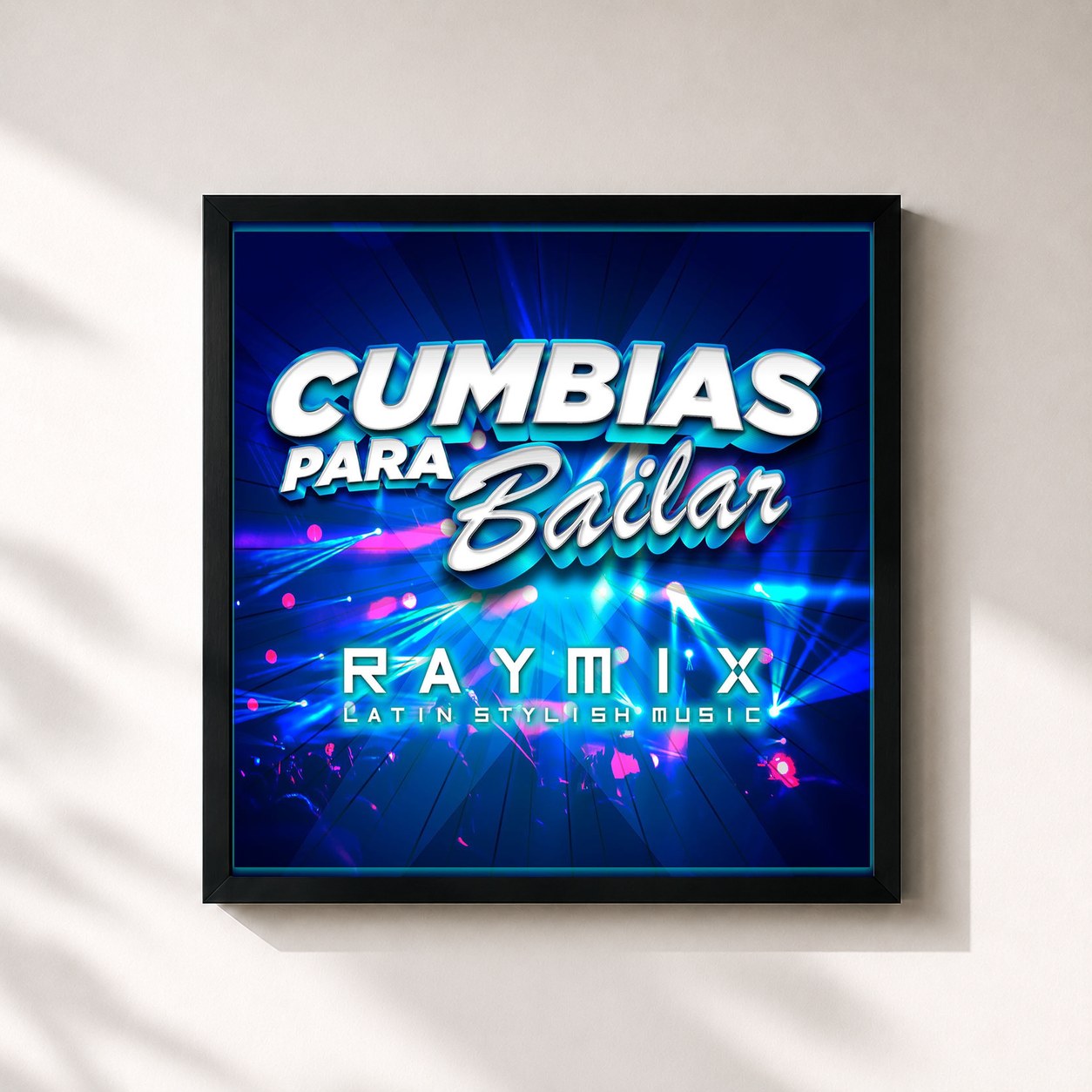 #noir Tableau carré de l'album Cumbias Para Bailar de Raymix, cadre noir 32x32 cm