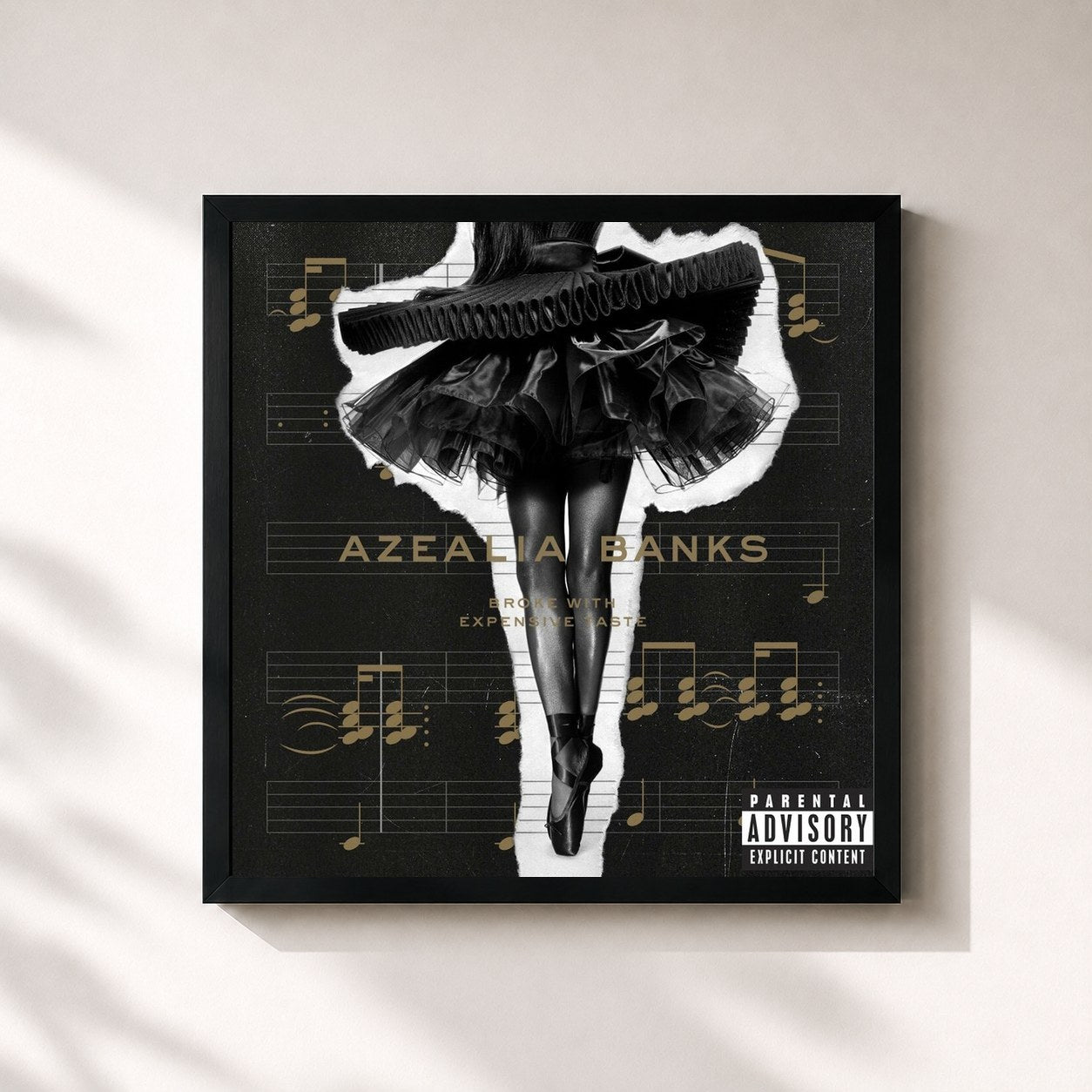 #noir Tableau carré de l'album Broke with Expensive Taste de Azealia Banks, cadre noir 32x32 cm