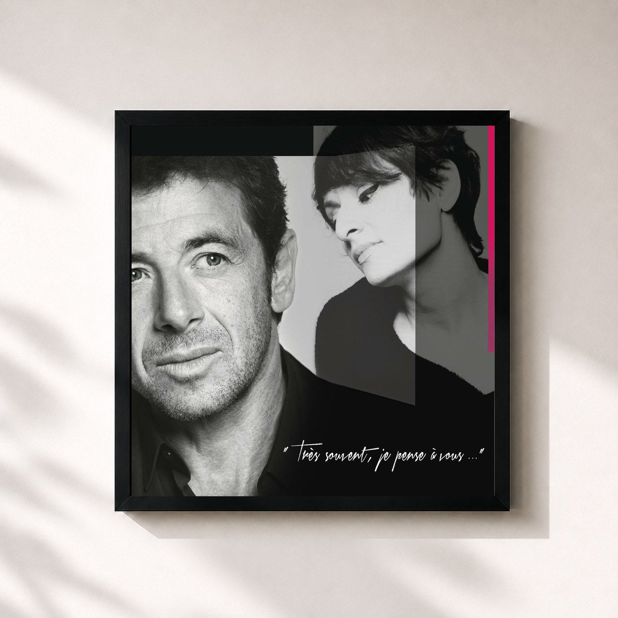#noir Tableau carré de l'album "Très souvent, je pense à vous..." de Patrick Bruel, cadre noir 32x32 cm