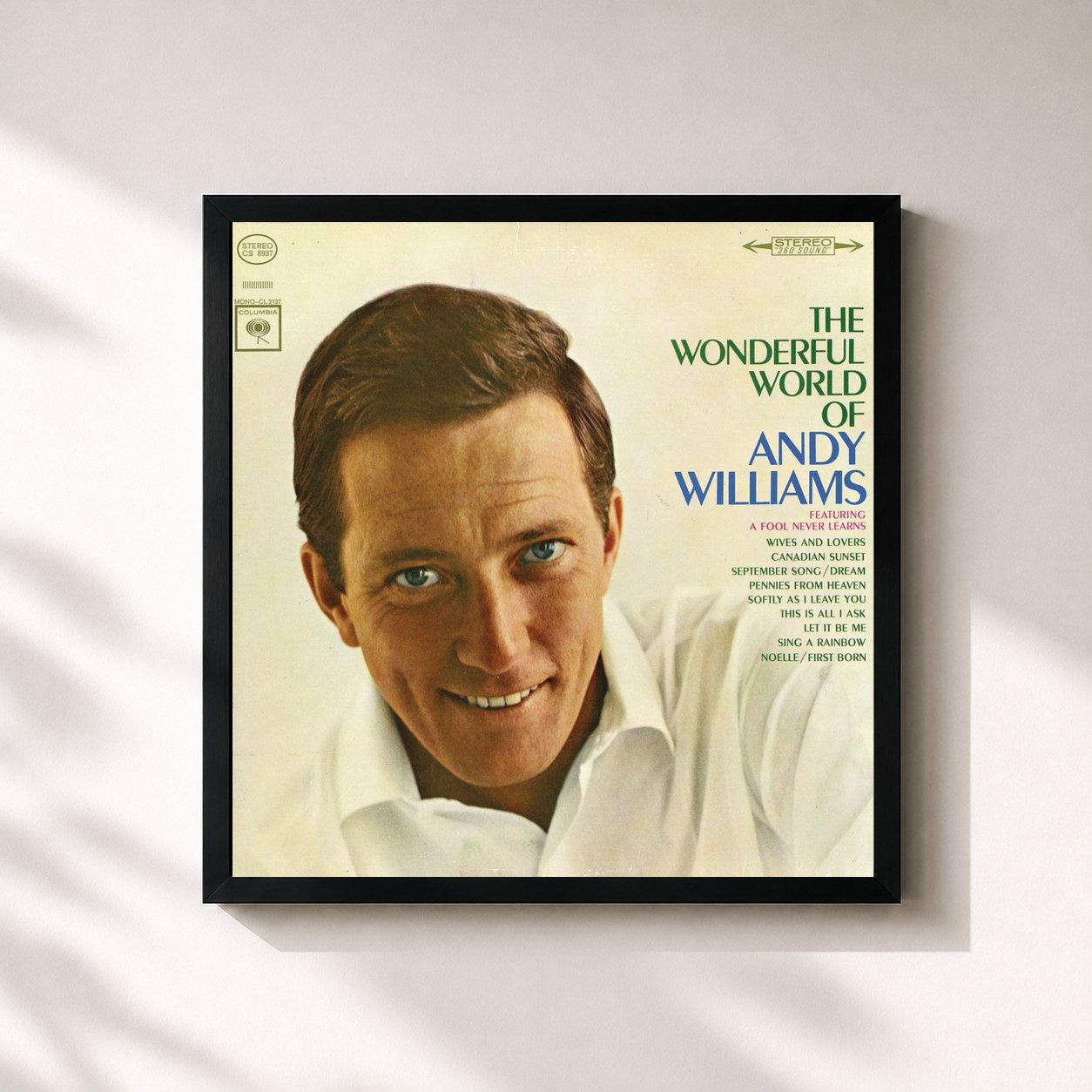 #noir Tableau carré de l'album The Wonderful World of Andy Williams de Andy Williams, cadre noir 32x32 cm