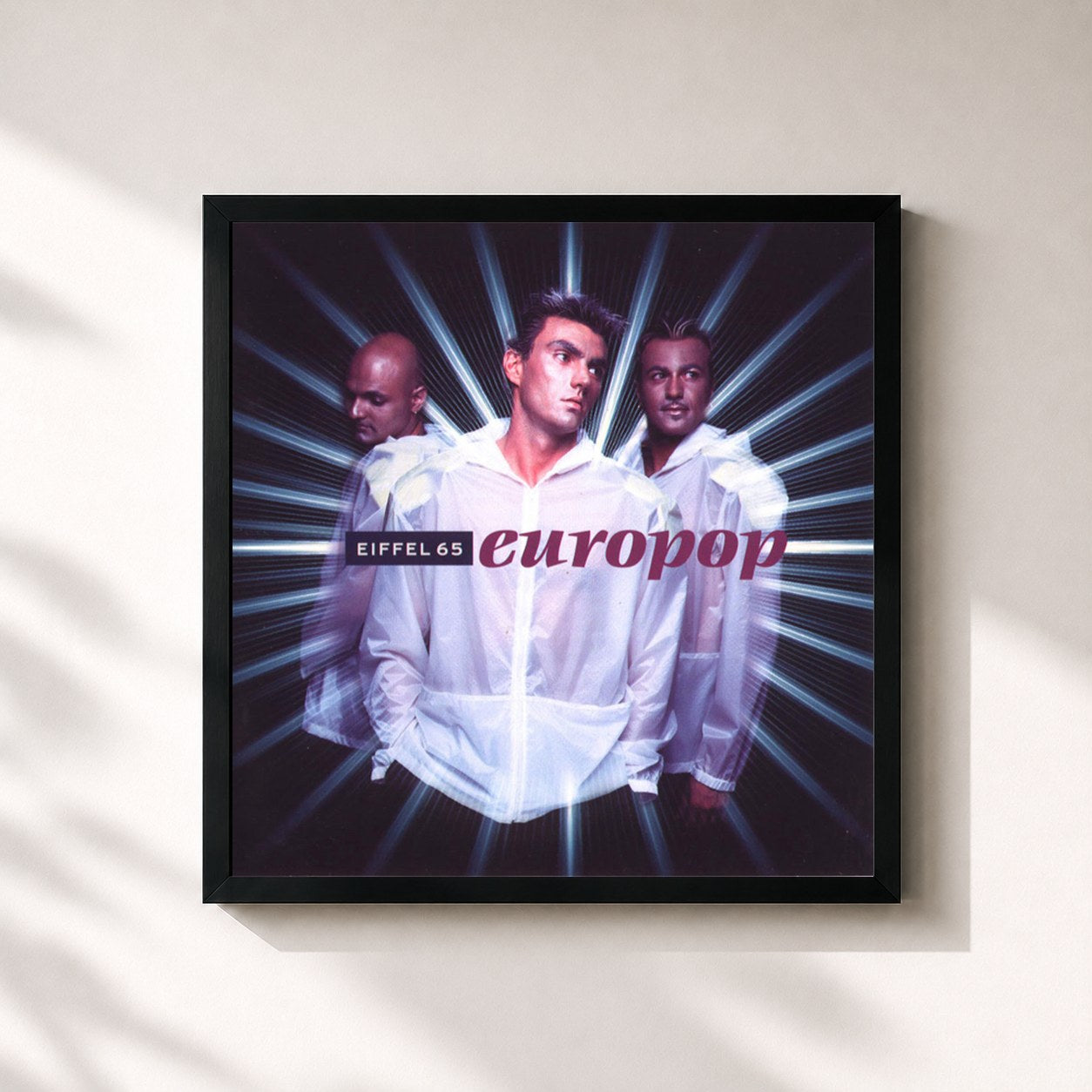 #noir Tableau carré de l'album Europop de Eiffel 65, cadre noir 32x32 cm