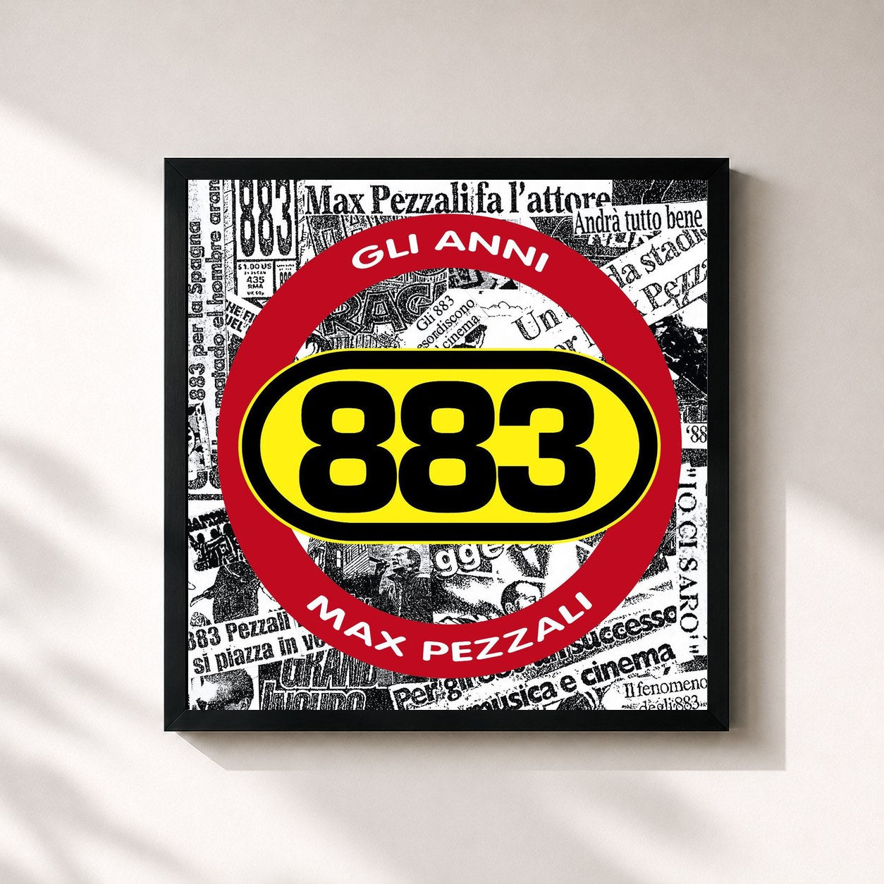 #noir Tableau carré de l'album Gli anni de 883, cadre noir 32x32 cm