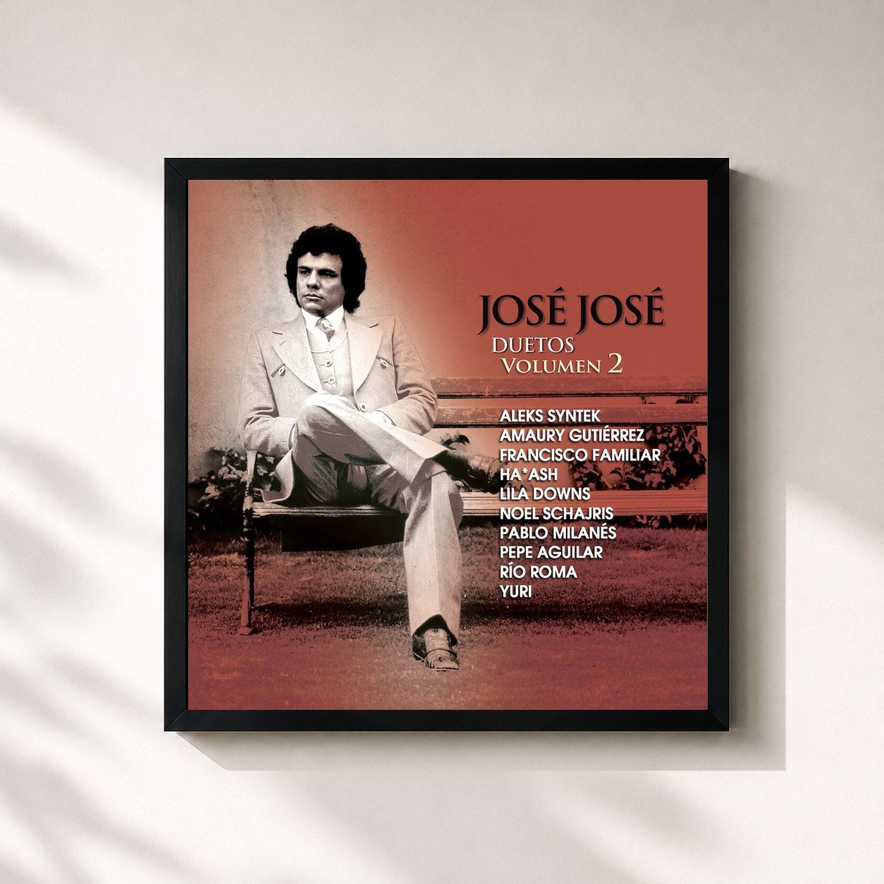 #noir Tableau carré de l'album José José Duetos Volumen 2 de José José, cadre noir 32x32 cm