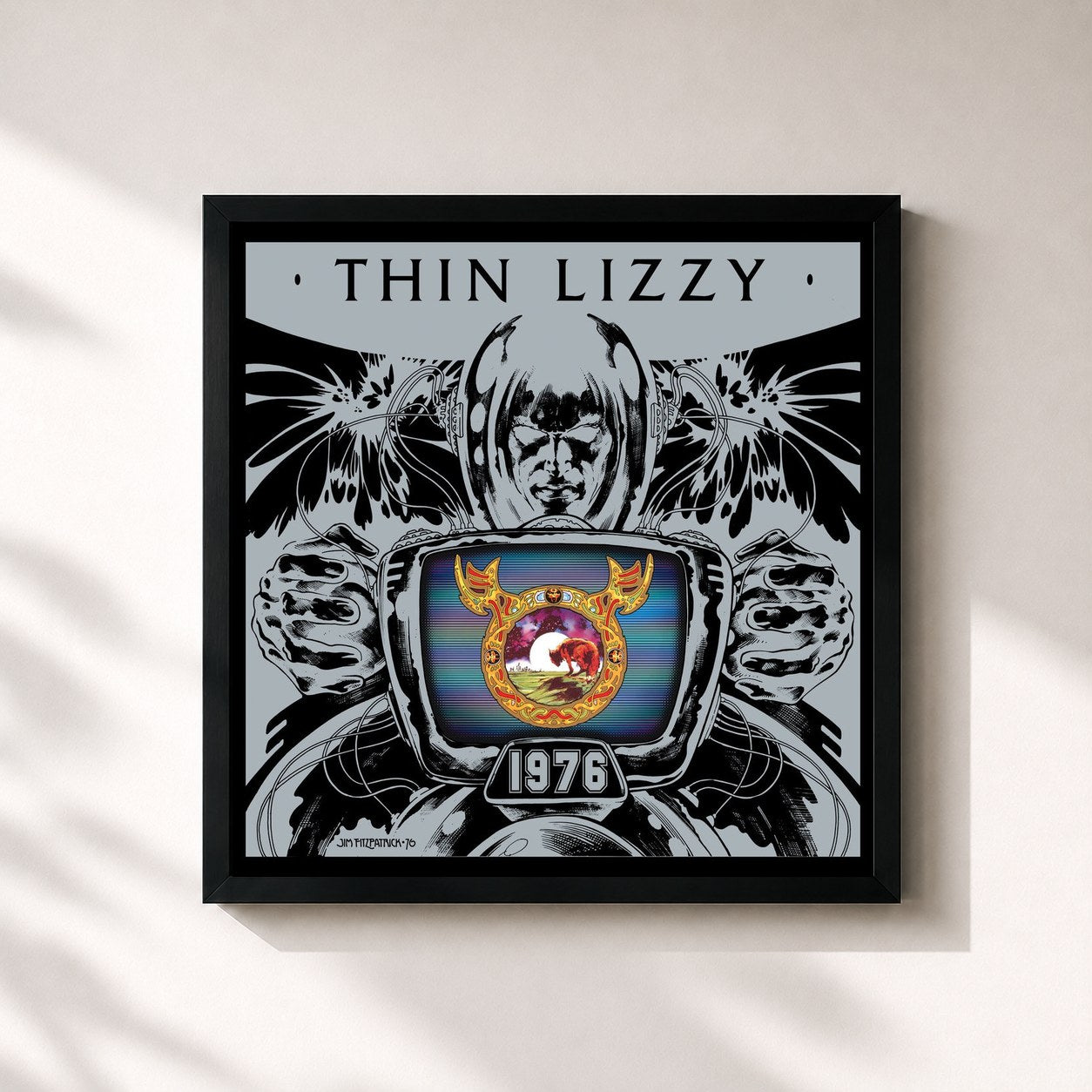 #noir Tableau carré de l'album 1976 de Thin Lizzy, cadre noir 32x32 cm