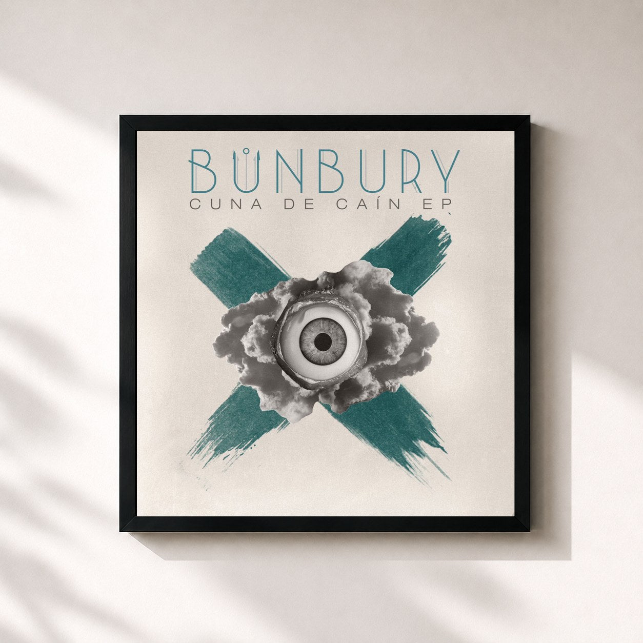 #noir Tableau carré de l'album Cuna de Caín EP de Bunbury, cadre noir 32x32 cm