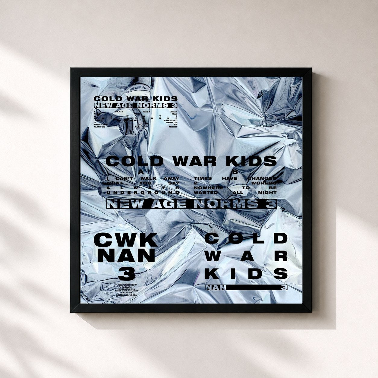 #noir Tableau carré de l'album New Age Norms 3 de Cold War Kids, cadre noir 32x32 cm