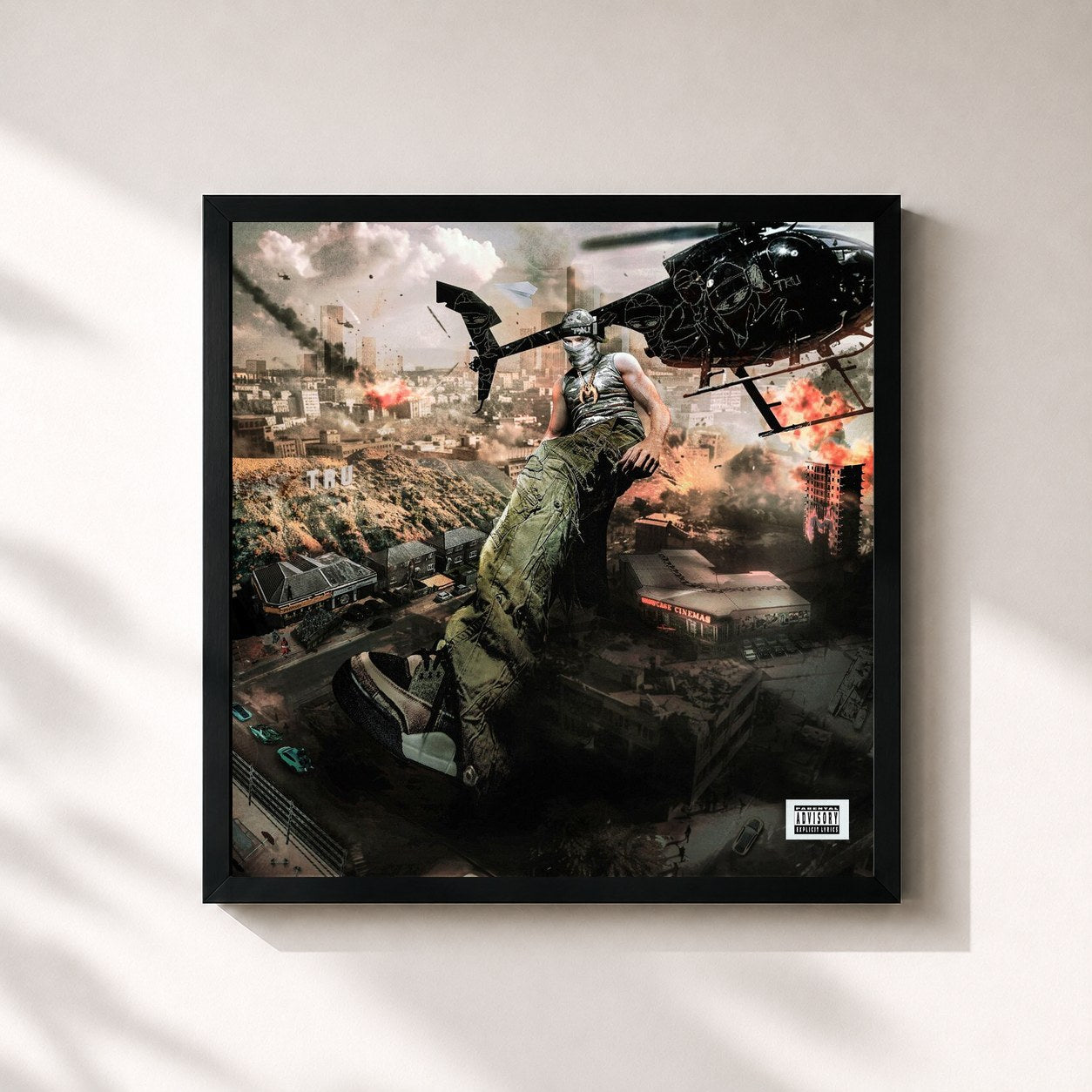#noir Tableau carré de l'album TRU de Meekz, cadre noir 32x32 cm