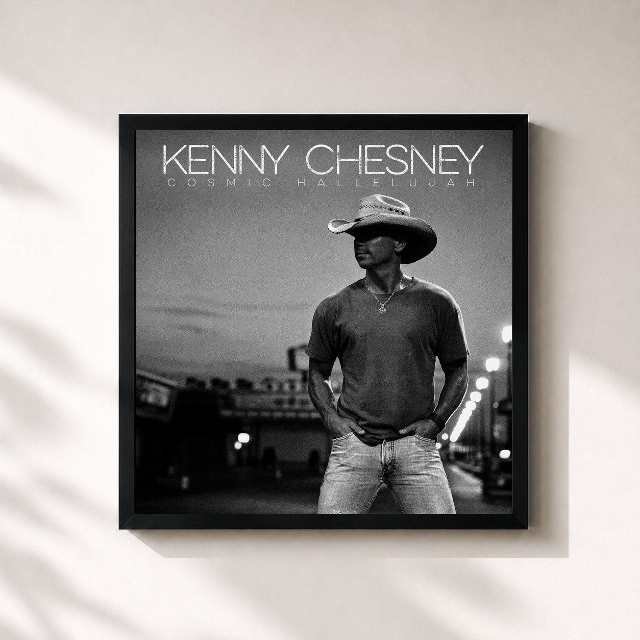 #noir Tableau carré de l'album Cosmic Hallelujah de Kenny Chesney, cadre noir 32x32 cm