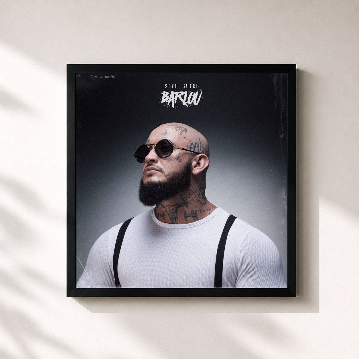 #noir Tableau carré de l'album Barlou de Seth Gueko, cadre noir 32x32 cm