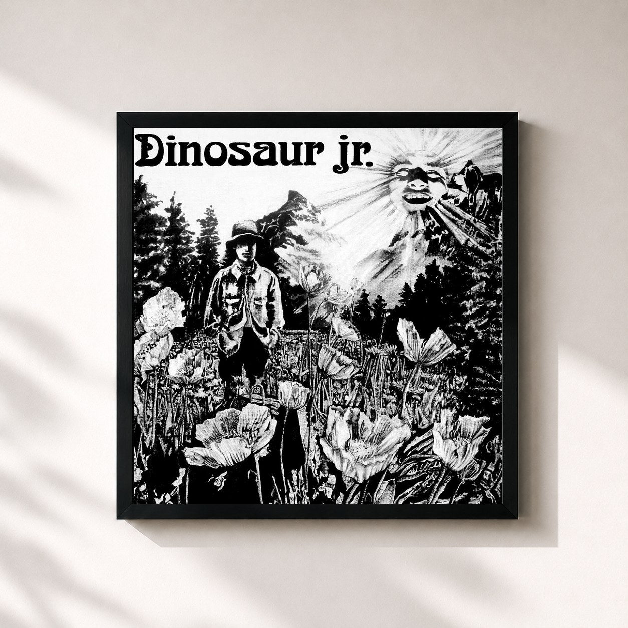 #noir Tableau carré de l'album Dinosaur de Dinosaur Jr., cadre noir 32x32 cm