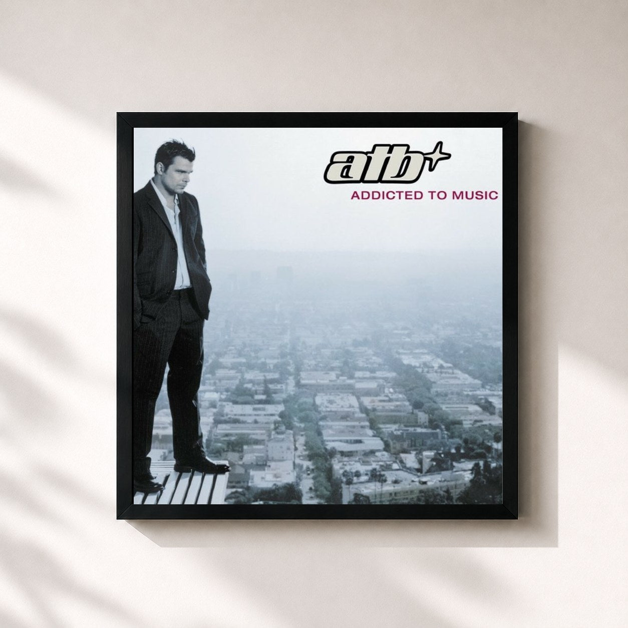 #noir Tableau carré de l'album Addicted to Music de ATB, cadre noir 32x32 cm