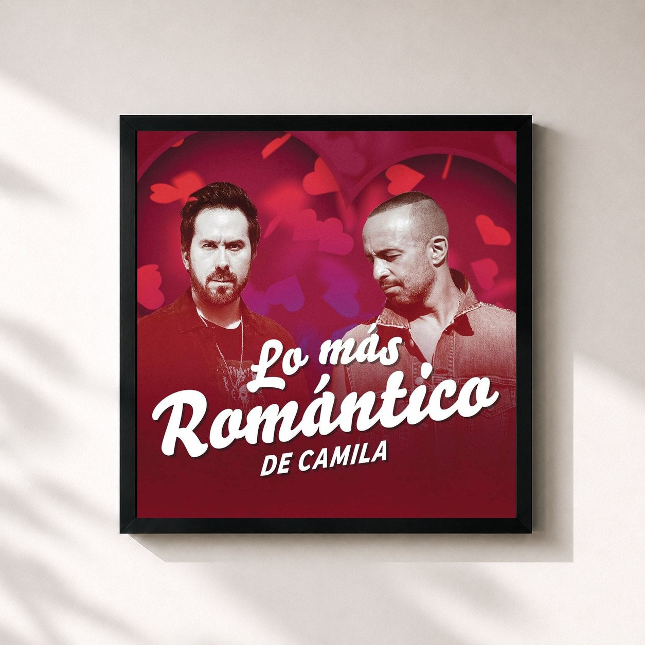 #noir Tableau carré de l'album Lo Más Romántico de de Camila, cadre noir 32x32 cm