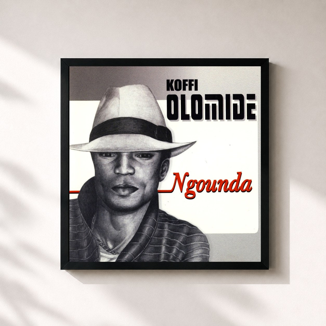 #noir Tableau carré de l'album Ngounda de Koffi Olomidé, cadre noir 32x32 cm