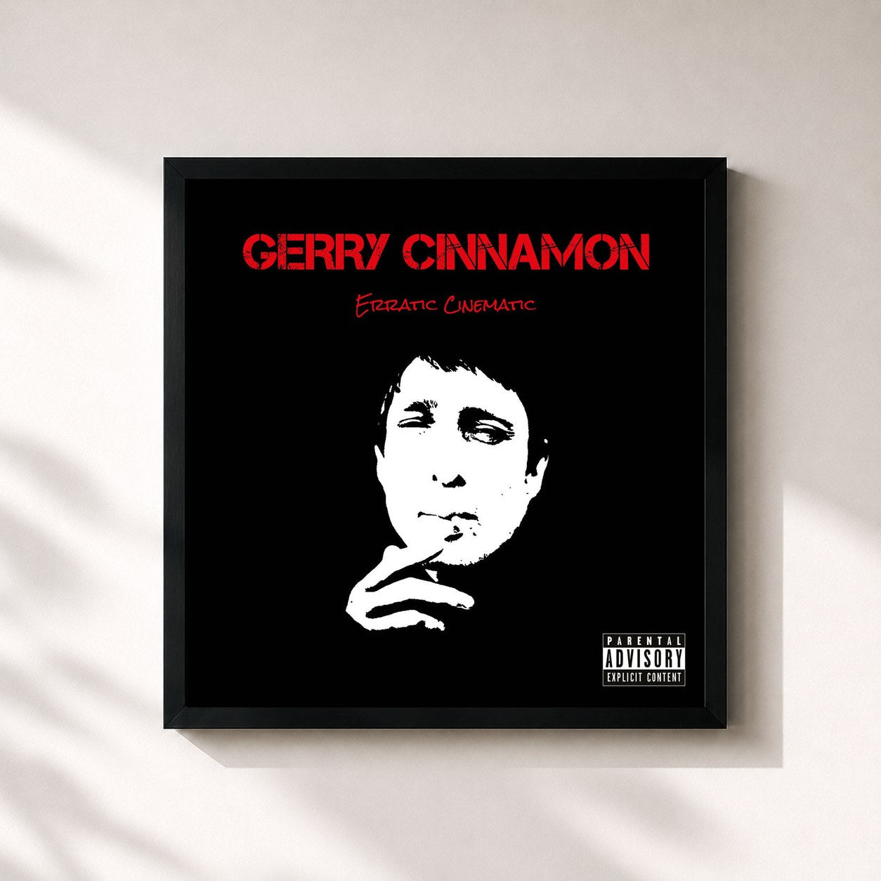 #noir Tableau carré de l'album Erratic Cinematic de Gerry Cinnamon, cadre noir 32x32 cm