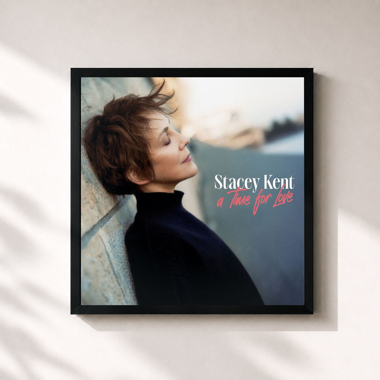 #noir Tableau carré de l'album A Time For Love de Stacey Kent, cadre noir 32x32 cm