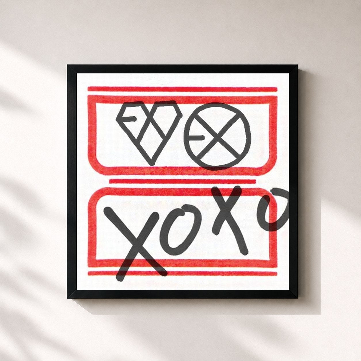 #noir Tableau carré de l'album The 1st Album 'XOXO (KISS&HUG)' de EXO, cadre noir 32x32 cm
