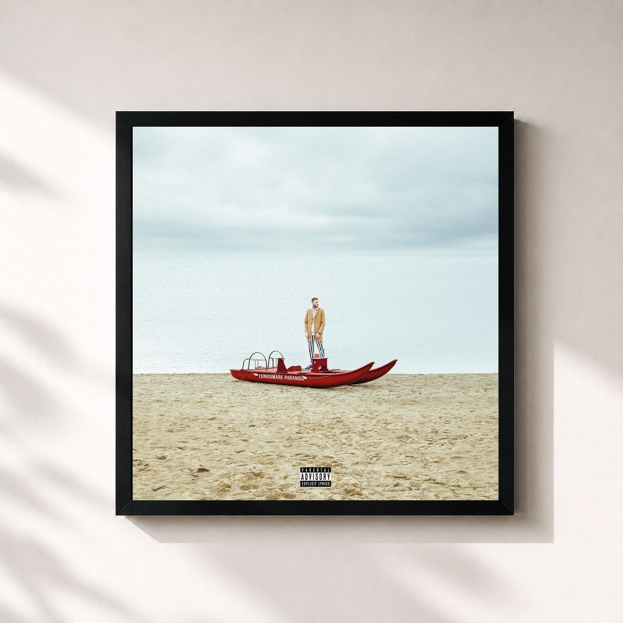 #noir Tableau carré de l'album Lungomare Paranoia de Mecna, cadre noir 32x32 cm