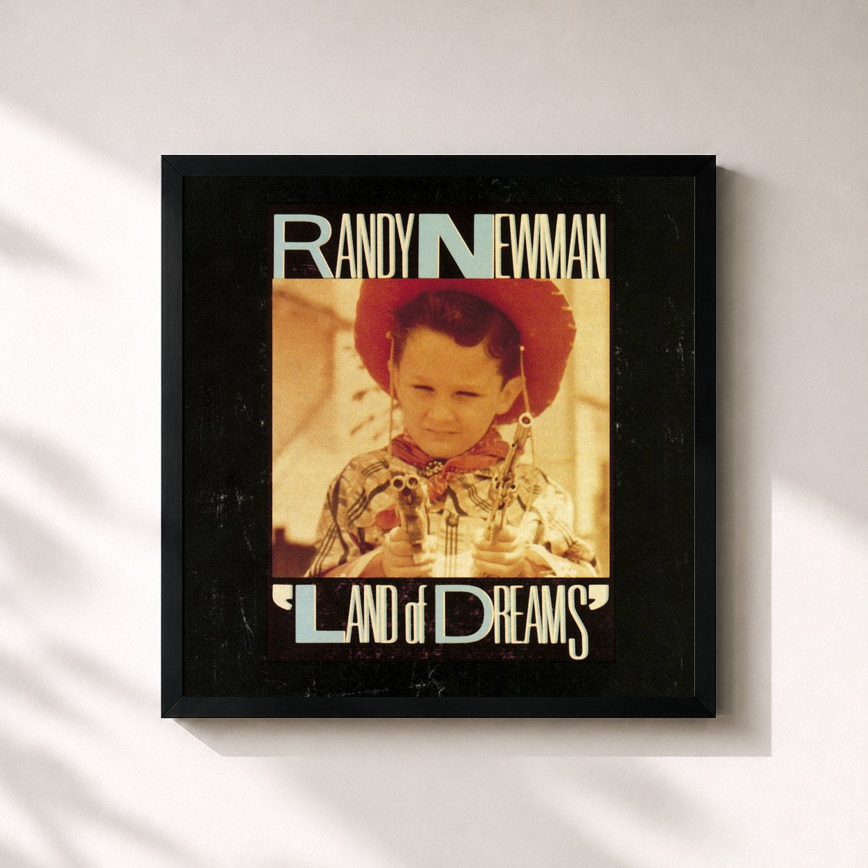 #noir Tableau carré de l'album Land of Dreams de Randy Newman, cadre noir 32x32 cm