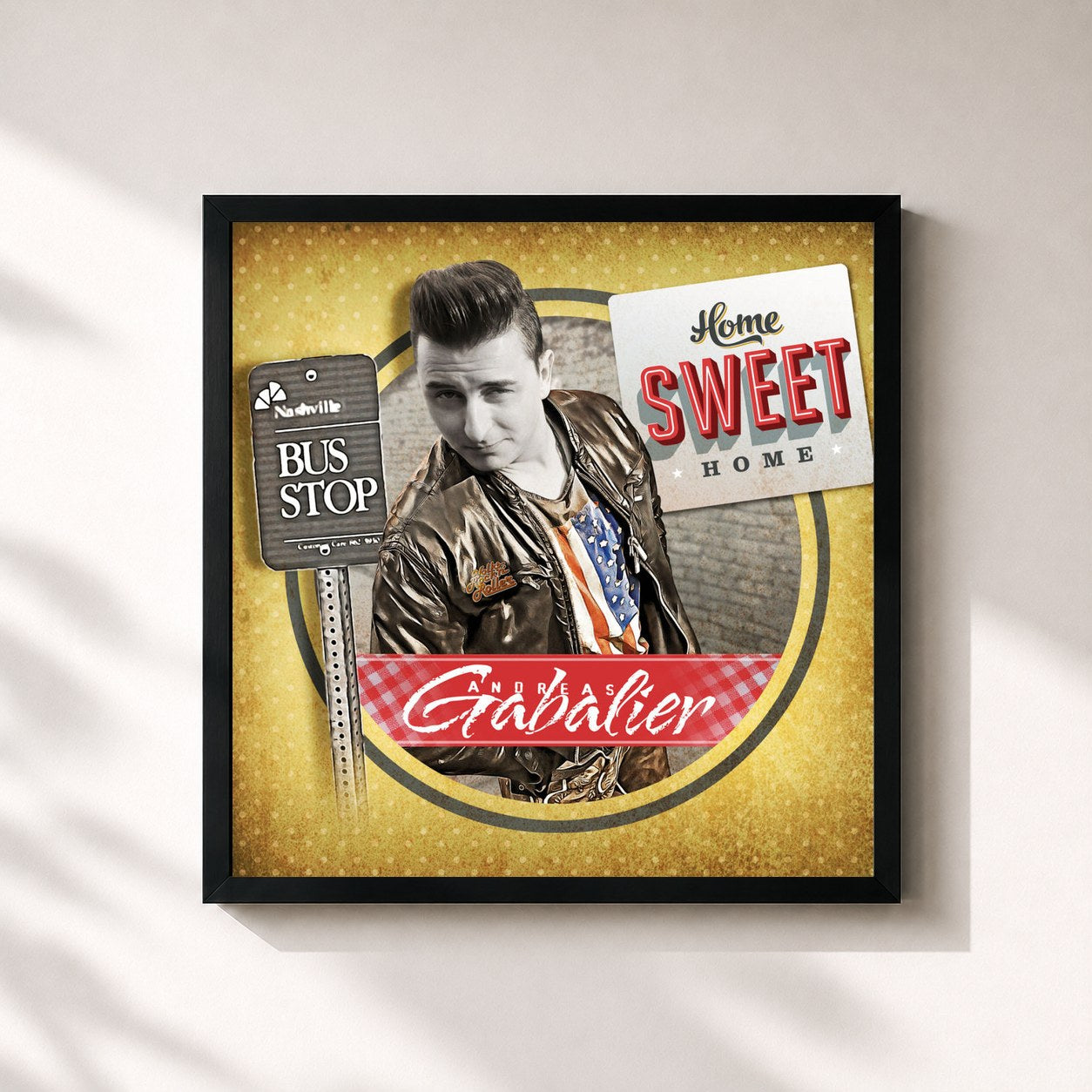 #noir Tableau carré de l'album Home Sweet Home de Andreas Gabalier, cadre noir 32x32 cm