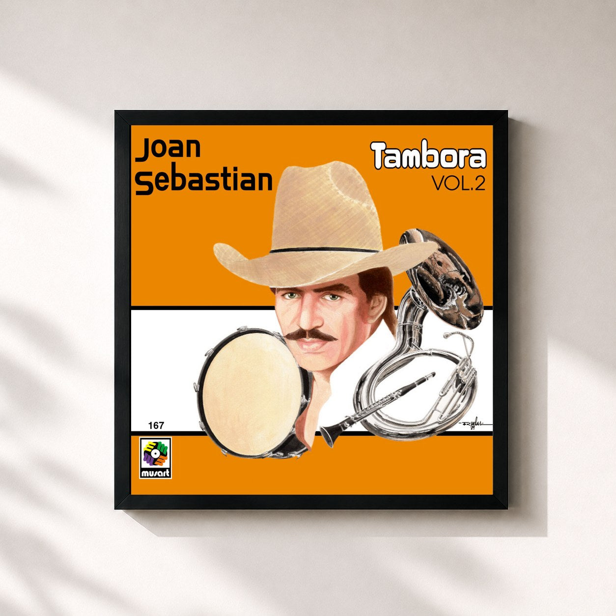 #noir Tableau carré de l'album Tambora, Vol. 2 de Joan Sebastian, cadre noir 32x32 cm