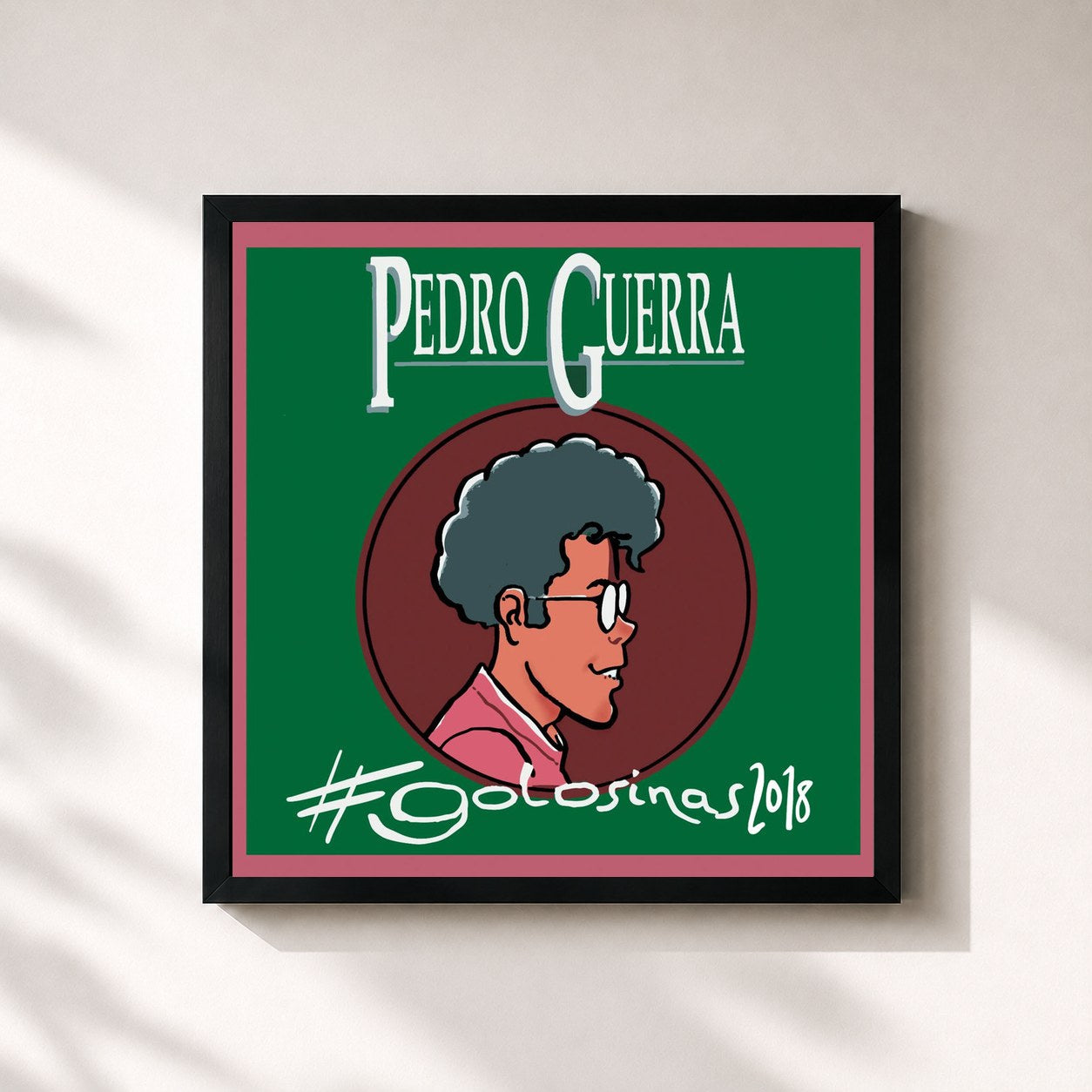 #noir Tableau carré de l'album #Golosinas2018 de Pedro Guerra, cadre noir 32x32 cm