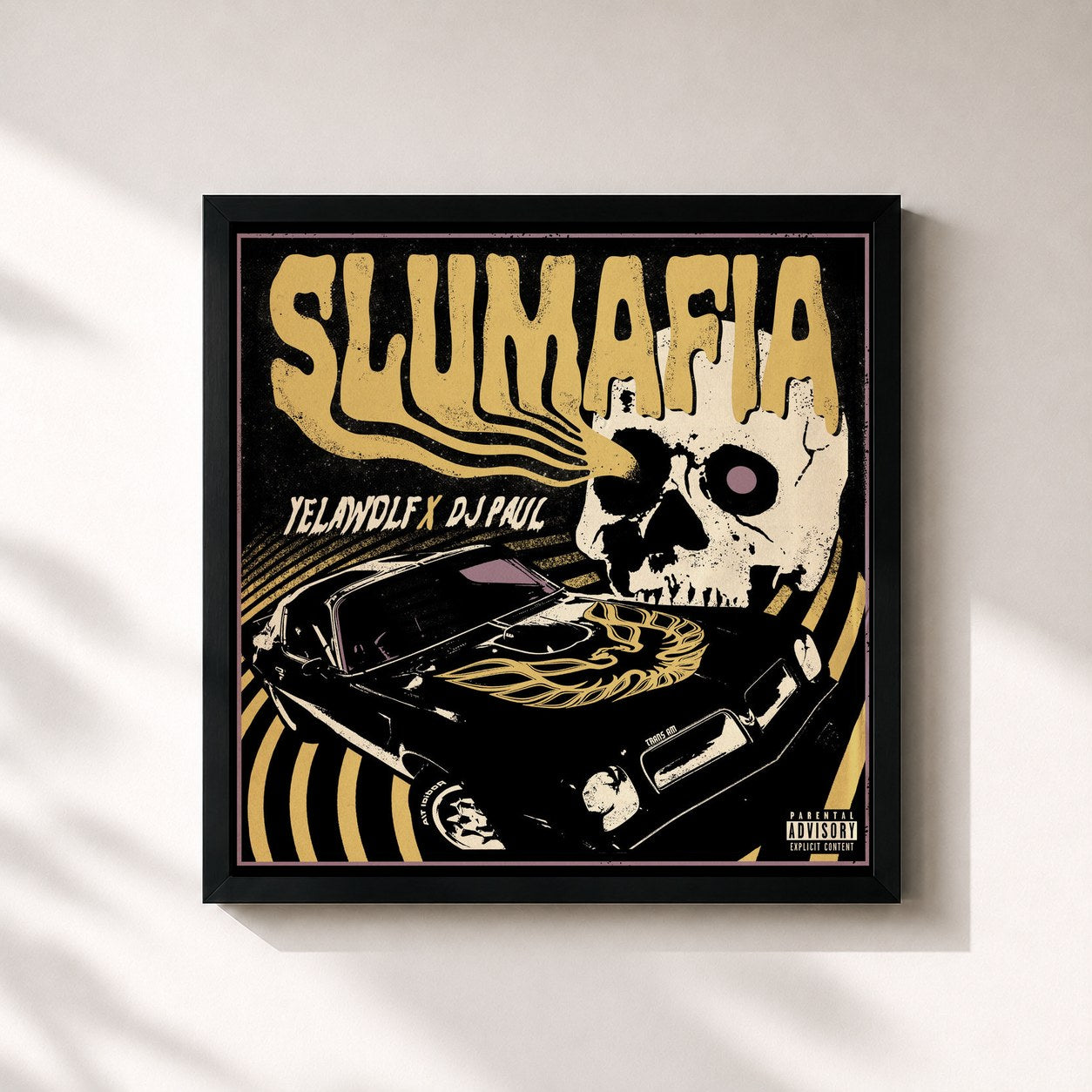 #noir Tableau carré de l'album Slumafia de Yelawolf, cadre noir 32x32 cm