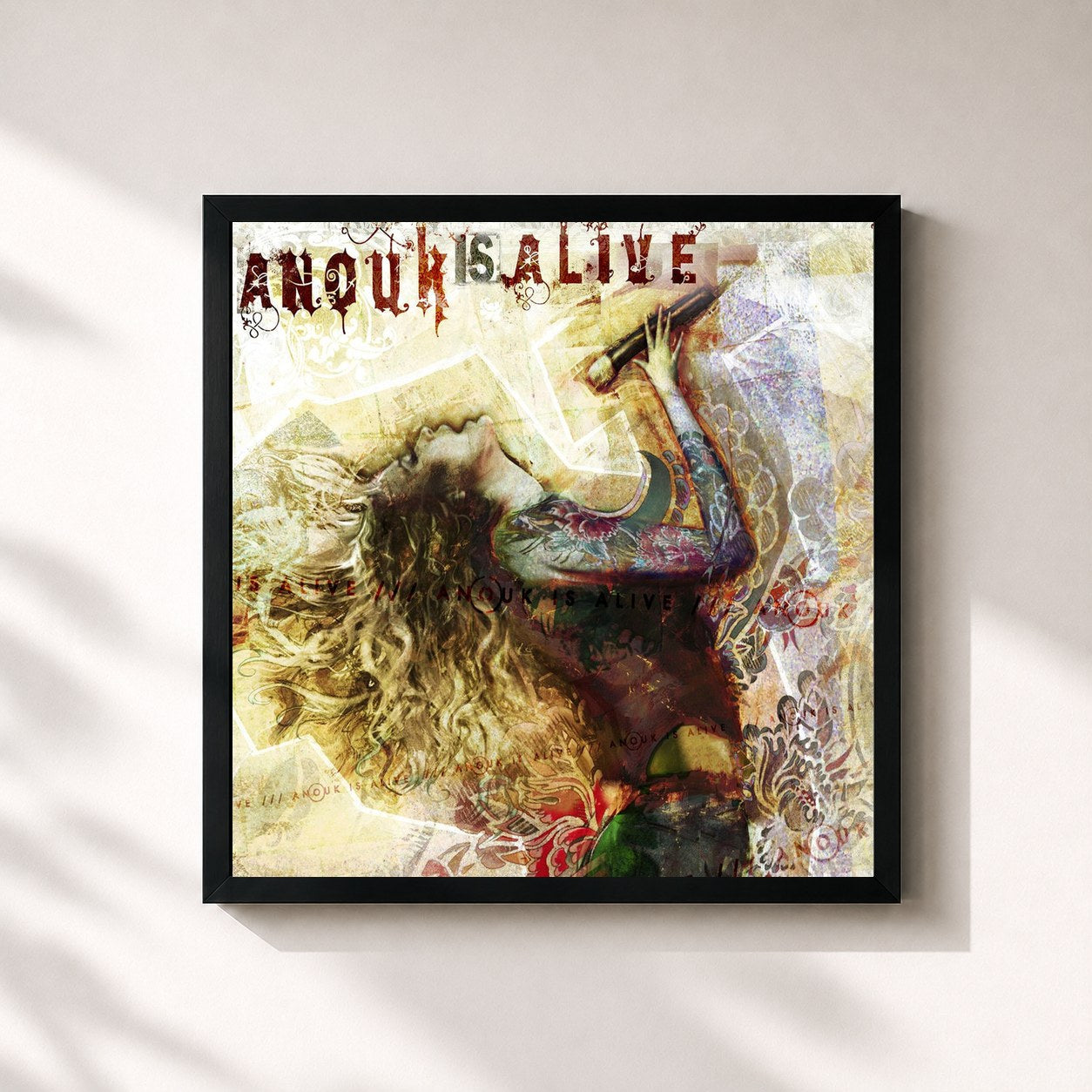 #noir Tableau carré de l'album Anouk Is Alive de Anouk, cadre noir 32x32 cm