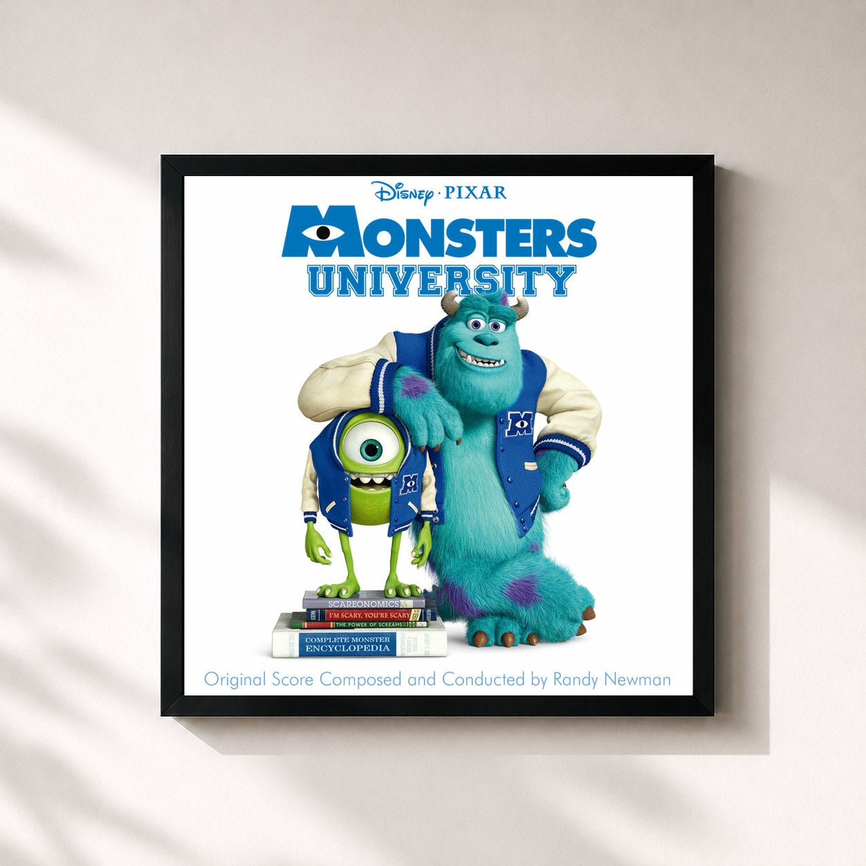#noir Tableau carré de l'album Monsters University de Randy Newman, cadre noir 32x32 cm