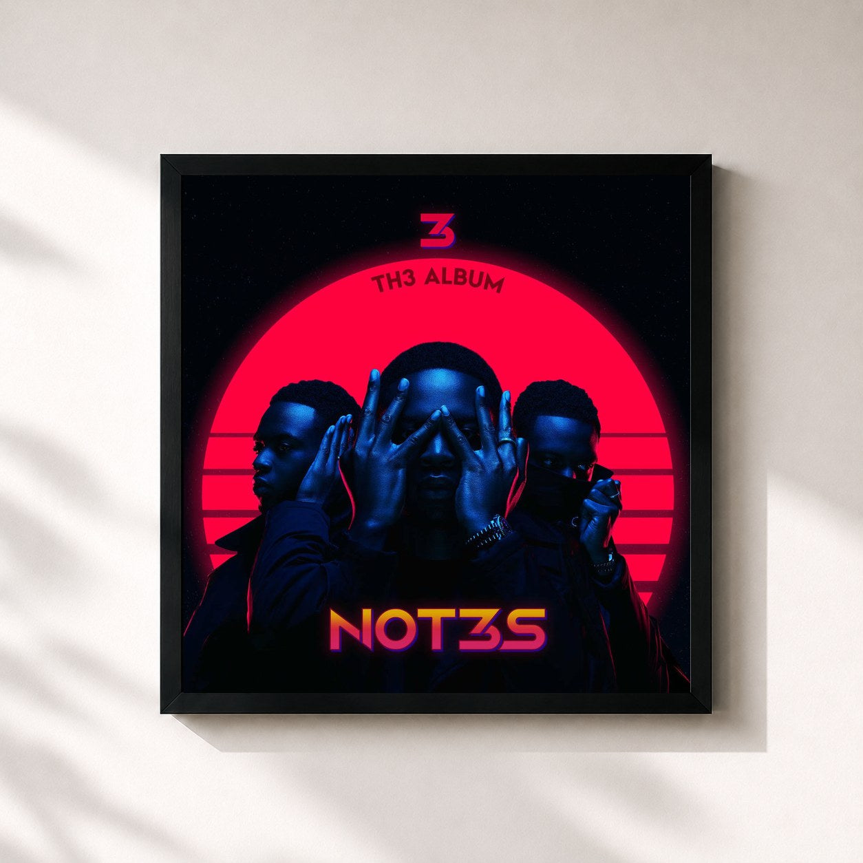 #noir Tableau carré de l'album 3 Th3 Album de Not3s, cadre noir 32x32 cm