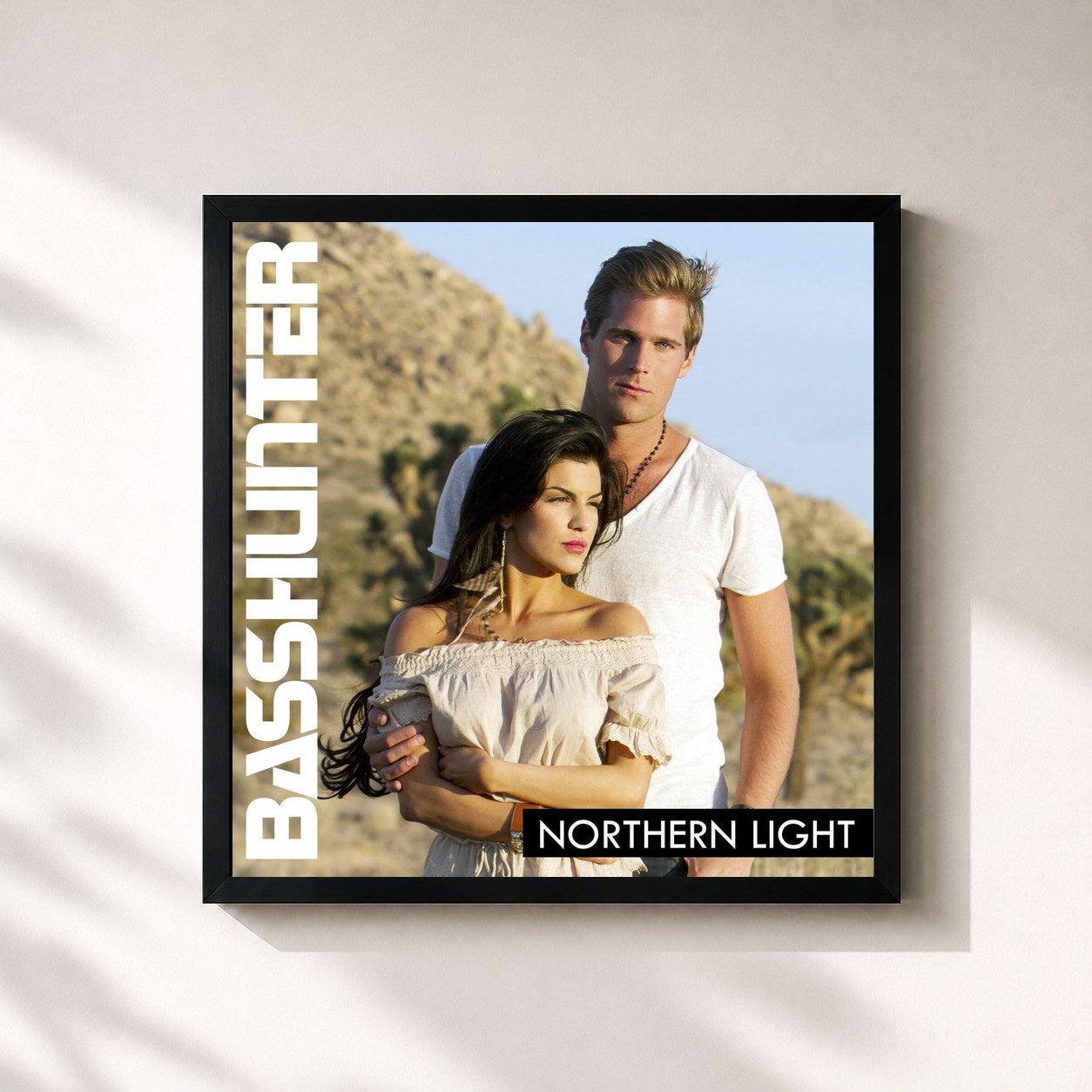 #noir Tableau carré de l'album Northern Light de Basshunter, cadre noir 32x32 cm