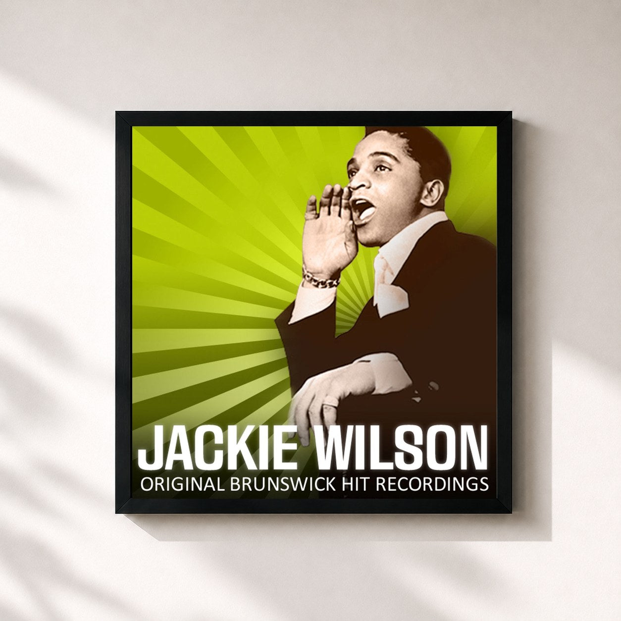 #noir Tableau carré de l'album Original Brunswick Hit Recordings de Jackie Wilson, cadre noir 32x32 cm
