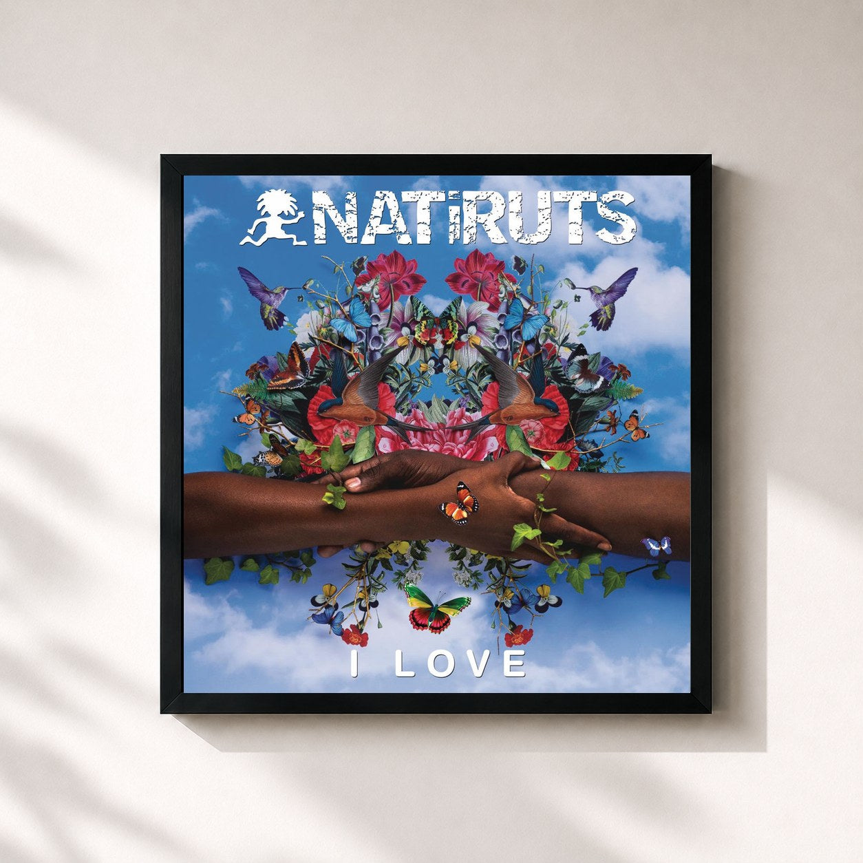 #noir Tableau carré de l'album I Love de Natiruts, cadre noir 32x32 cm