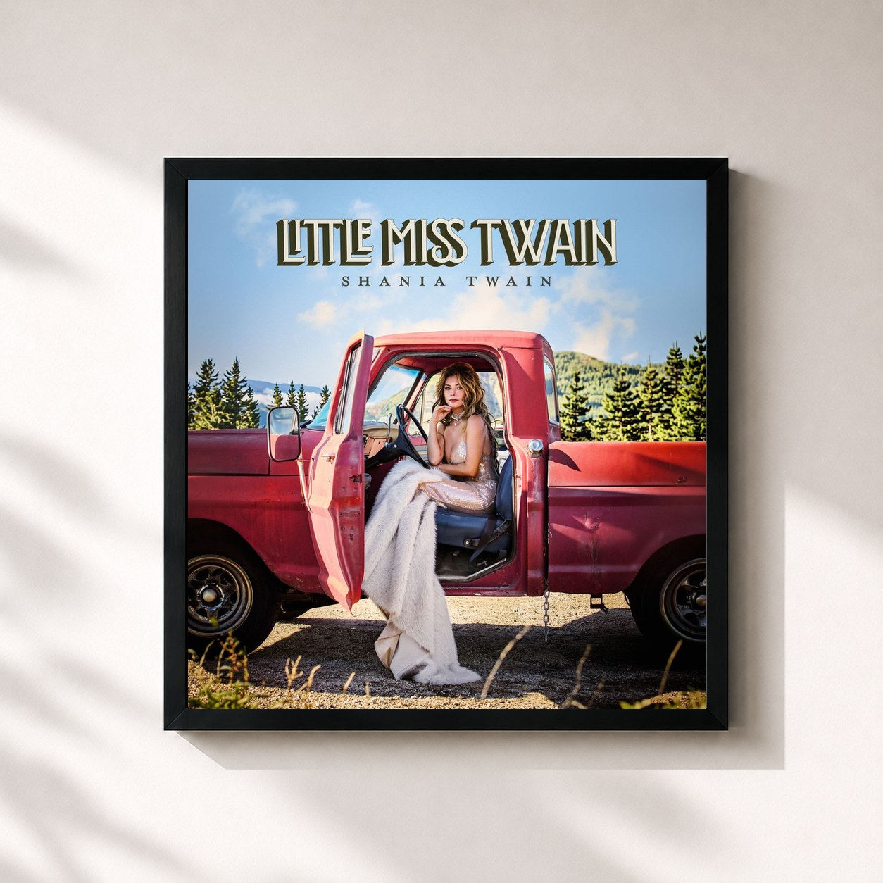#noir Tableau carré de l'album Little Miss Twain de Shania Twain, cadre noir 32x32 cm