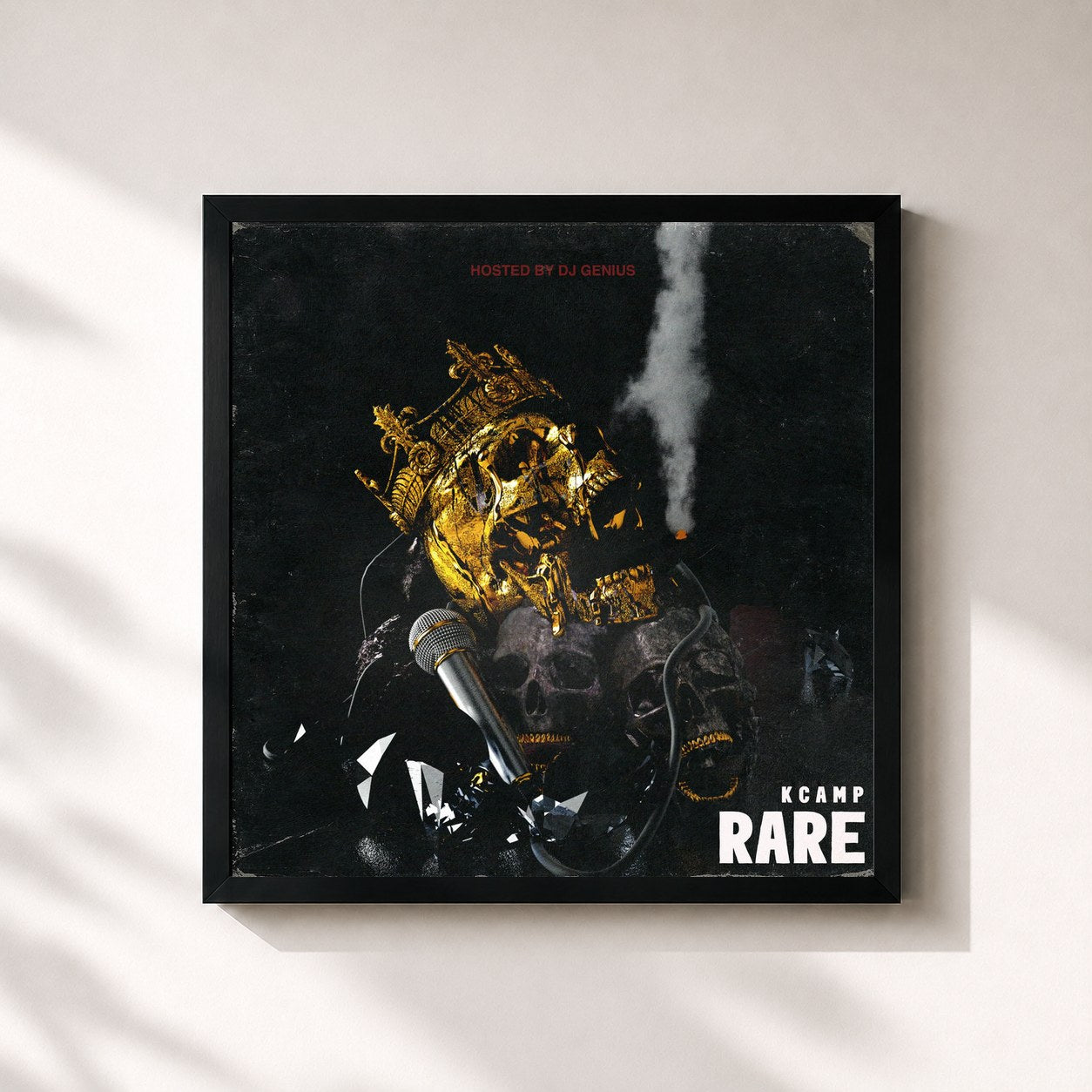 #noir Tableau carré de l'album Rare de K Camp, cadre noir 32x32 cm