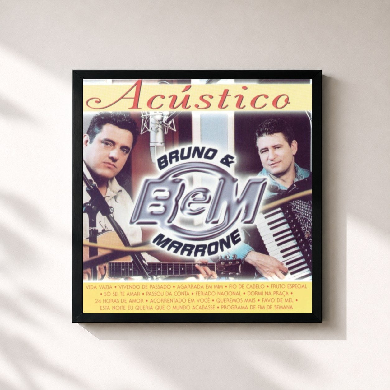 #noir Tableau carré de l'album Acústico de Bruno & Marrone, cadre noir 32x32 cm