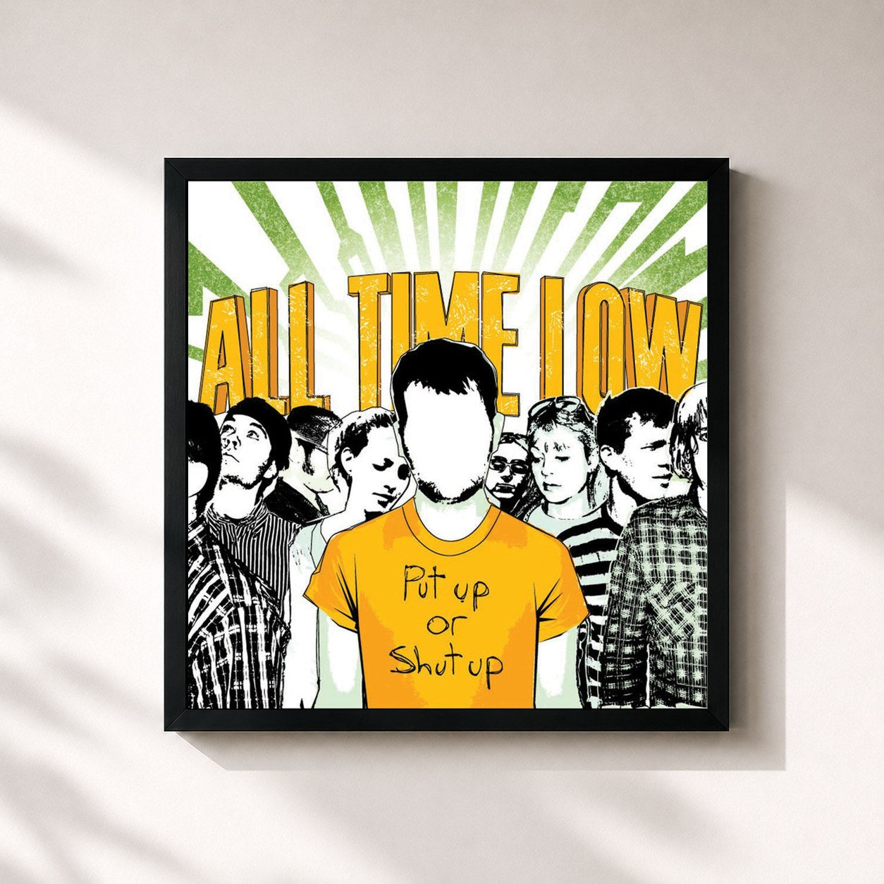 #noir Tableau carré de l'album Put Up Or Shut Up de All Time Low, cadre noir 32x32 cm