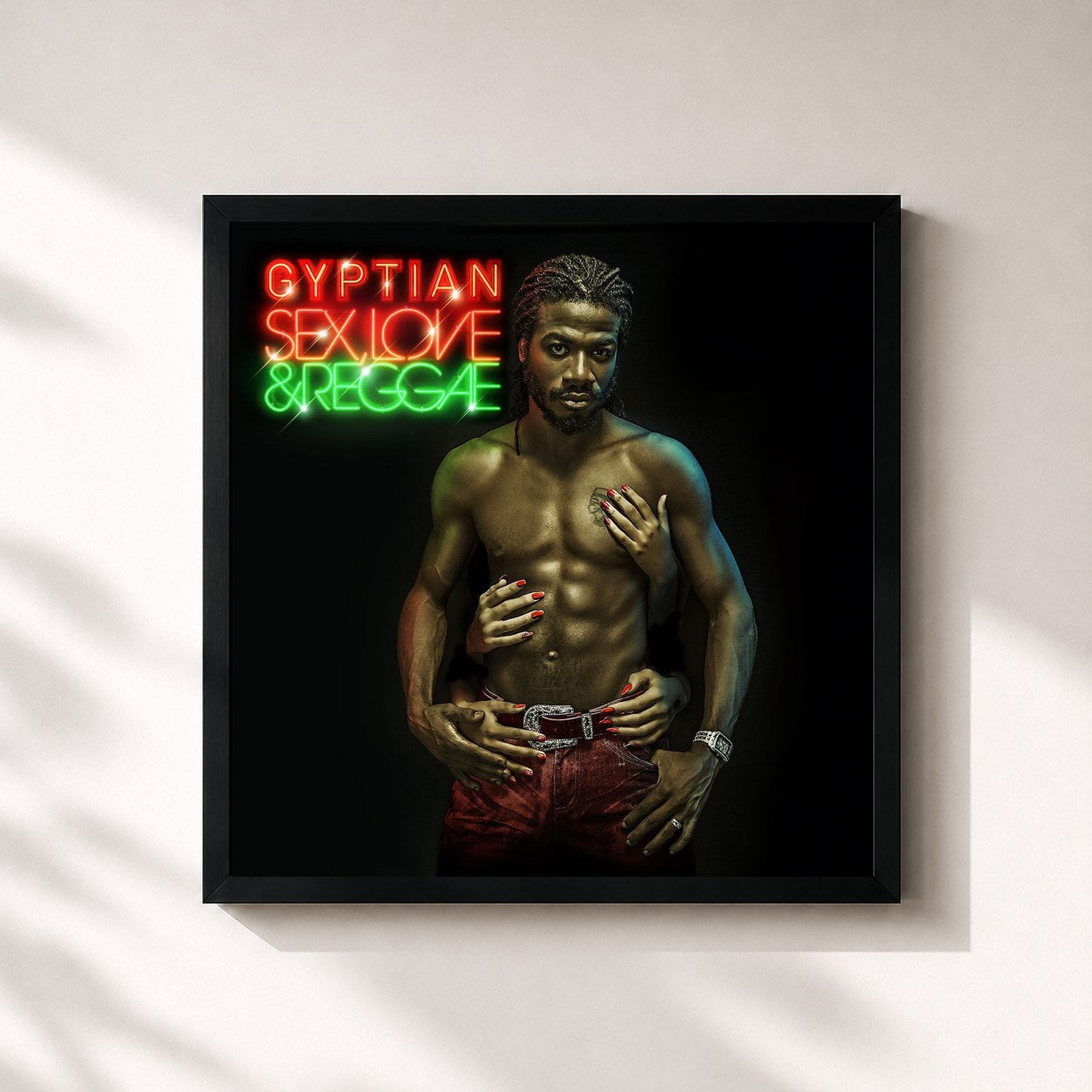 #noir Tableau carré de l'album Sex, Love & Reggae de Gyptian, cadre noir 32x32 cm