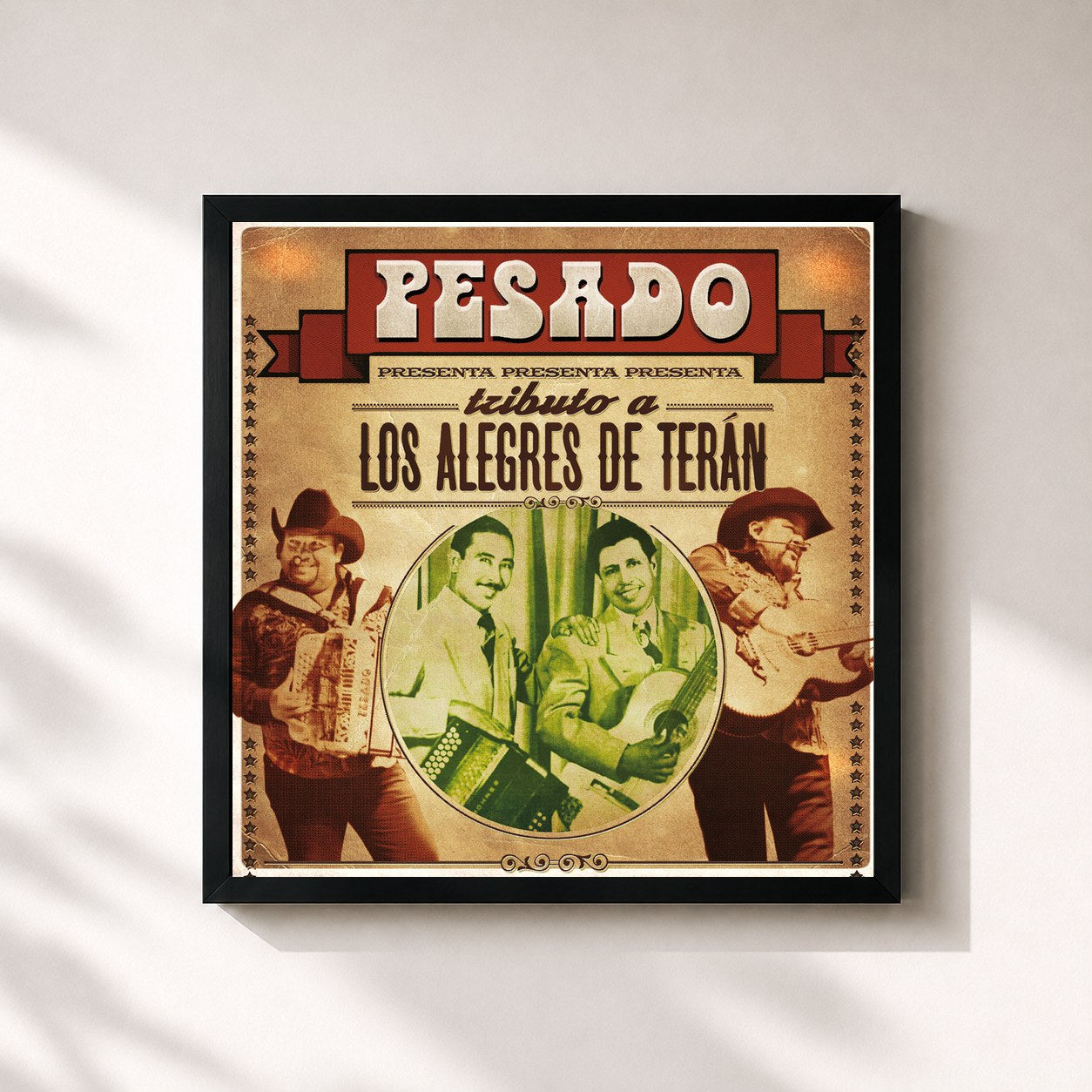 #noir Tableau carré de l'album Tributo A Los Alegres De Terán de Pesado, cadre noir 32x32 cm