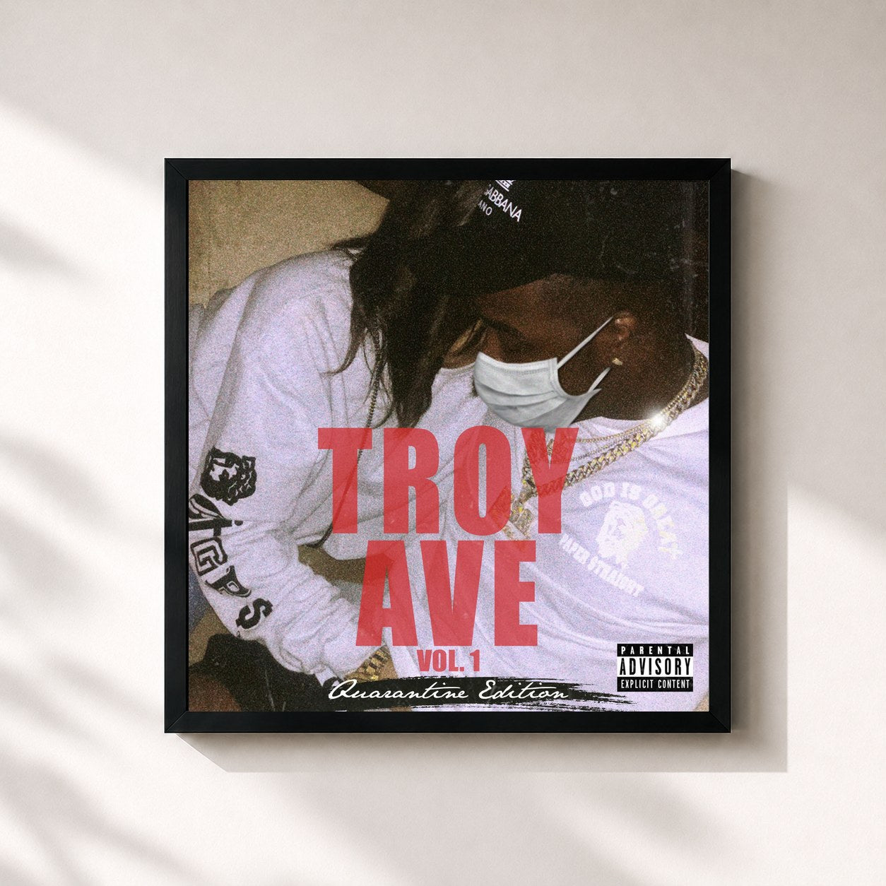 #noir Tableau carré de l'album Troy Ave, Vol. 1 de Troy Ave, cadre noir 32x32 cm