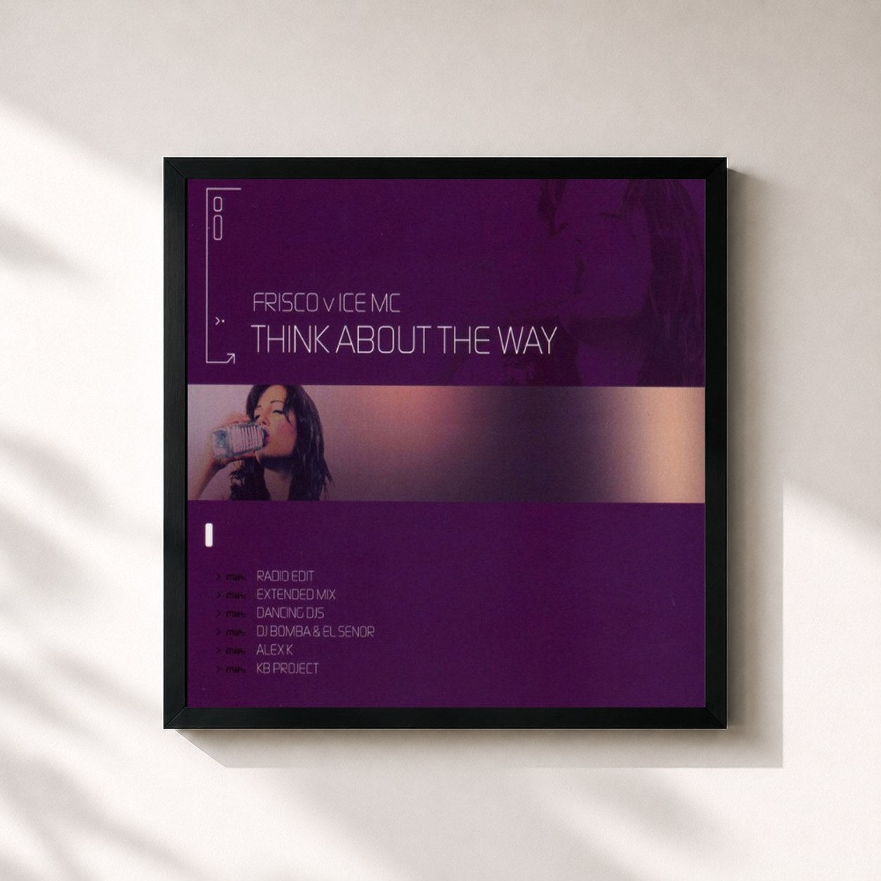 #noir Tableau carré de l'album Think About the Way de Frisco, cadre noir 32x32 cm