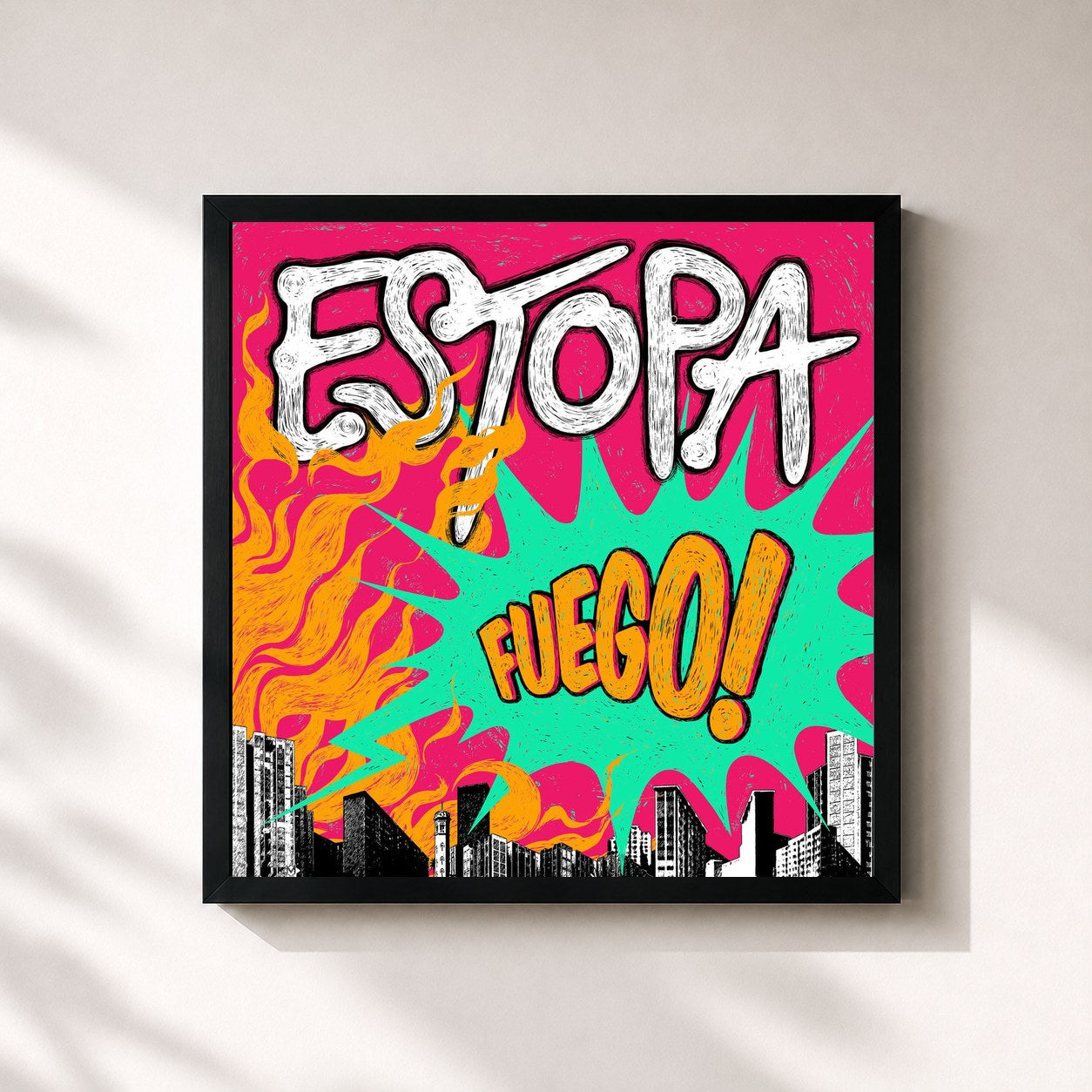 #noir Tableau carré de l'album Fuego de Estopa, cadre noir 32x32 cm