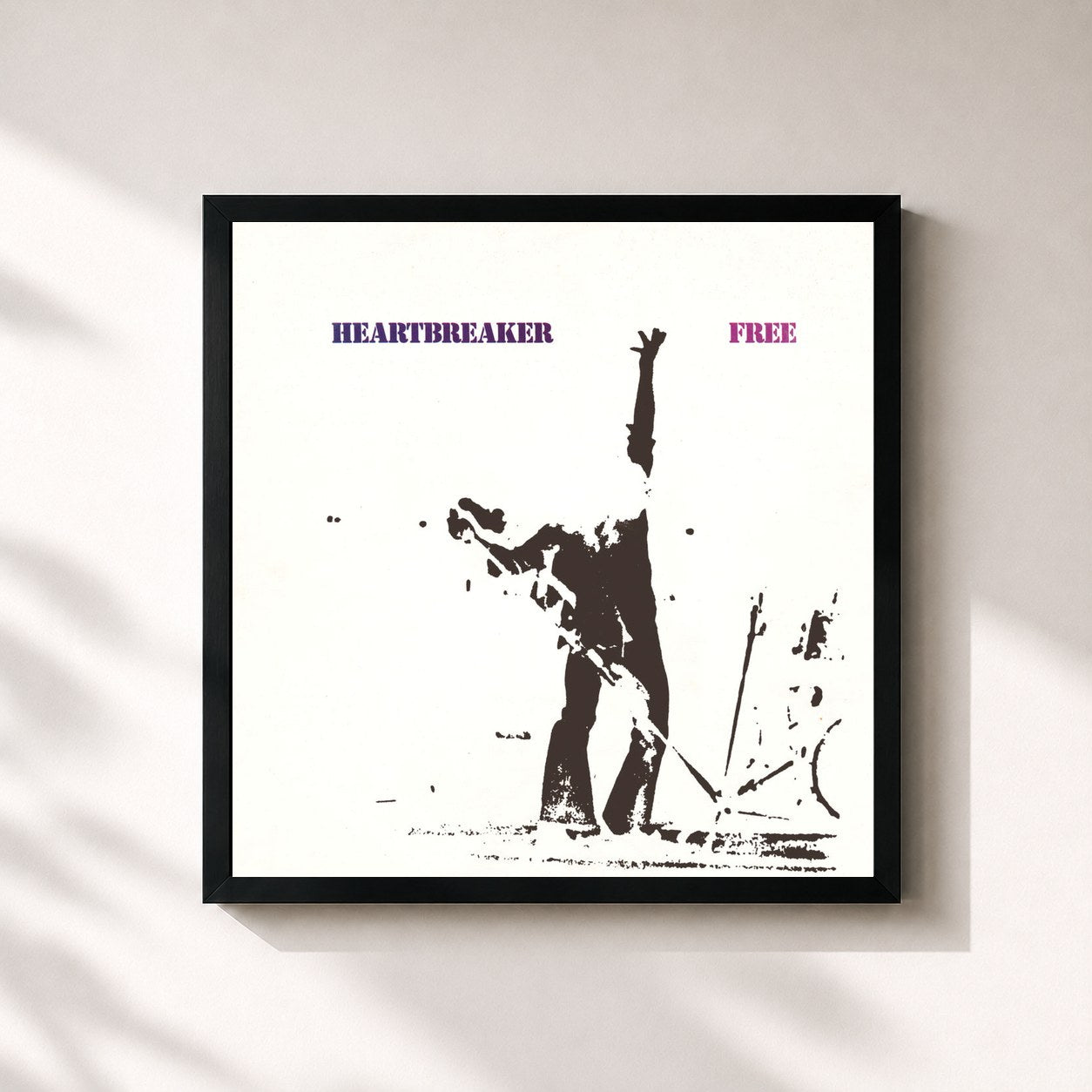 #noir Tableau carré de l'album Heartbreaker de Free, cadre noir 32x32 cm