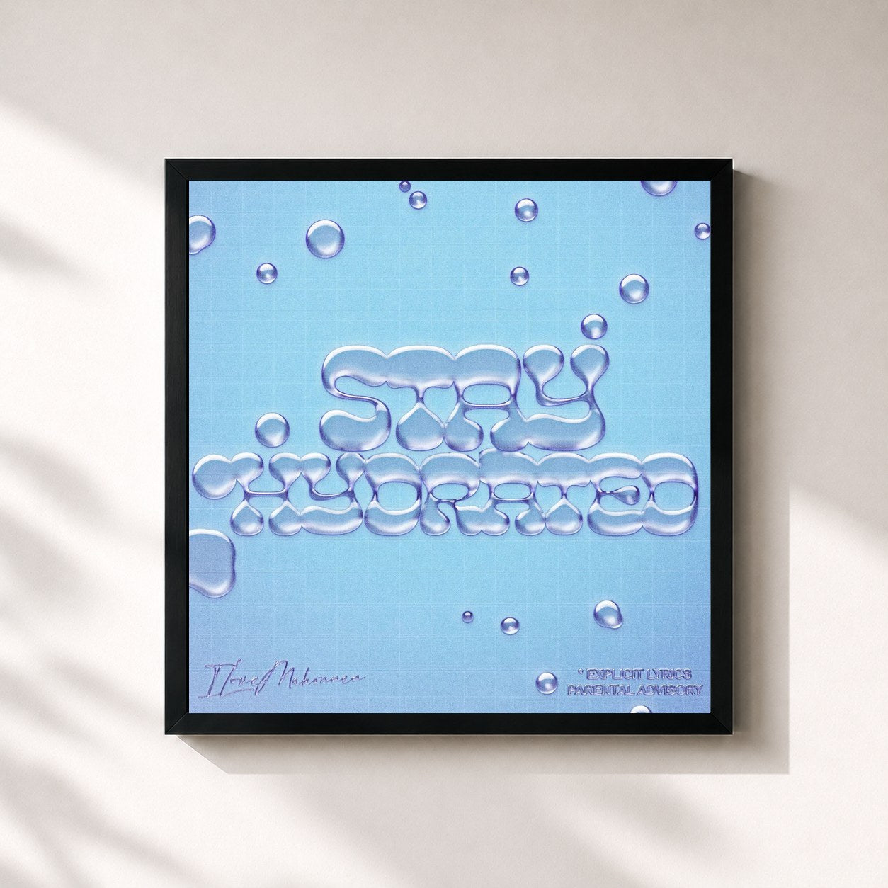#noir Tableau carré de l'album Stay Hydrated de ILoveMakonnen, cadre noir 32x32 cm