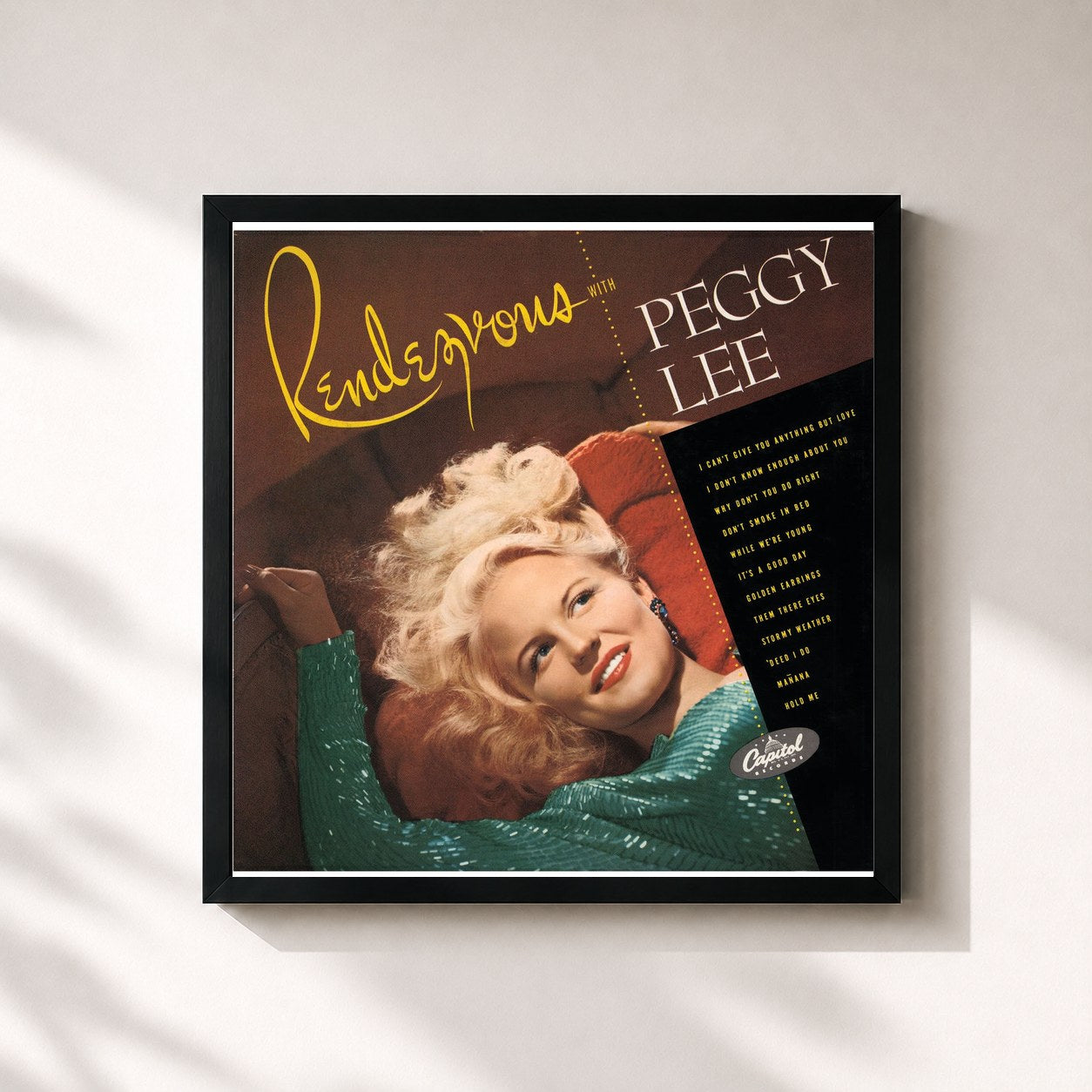 #noir Tableau carré de l'album Rendezvous With Peggy Lee de Peggy Lee, cadre noir 32x32 cm